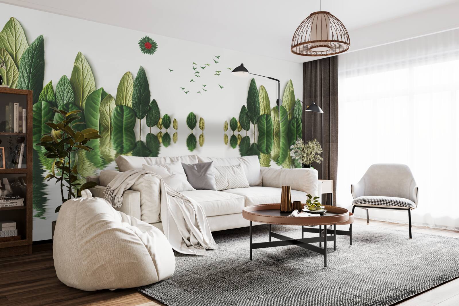 Papier peint reflet d'une forêt couverte de feuilles dans un miroir d'eau