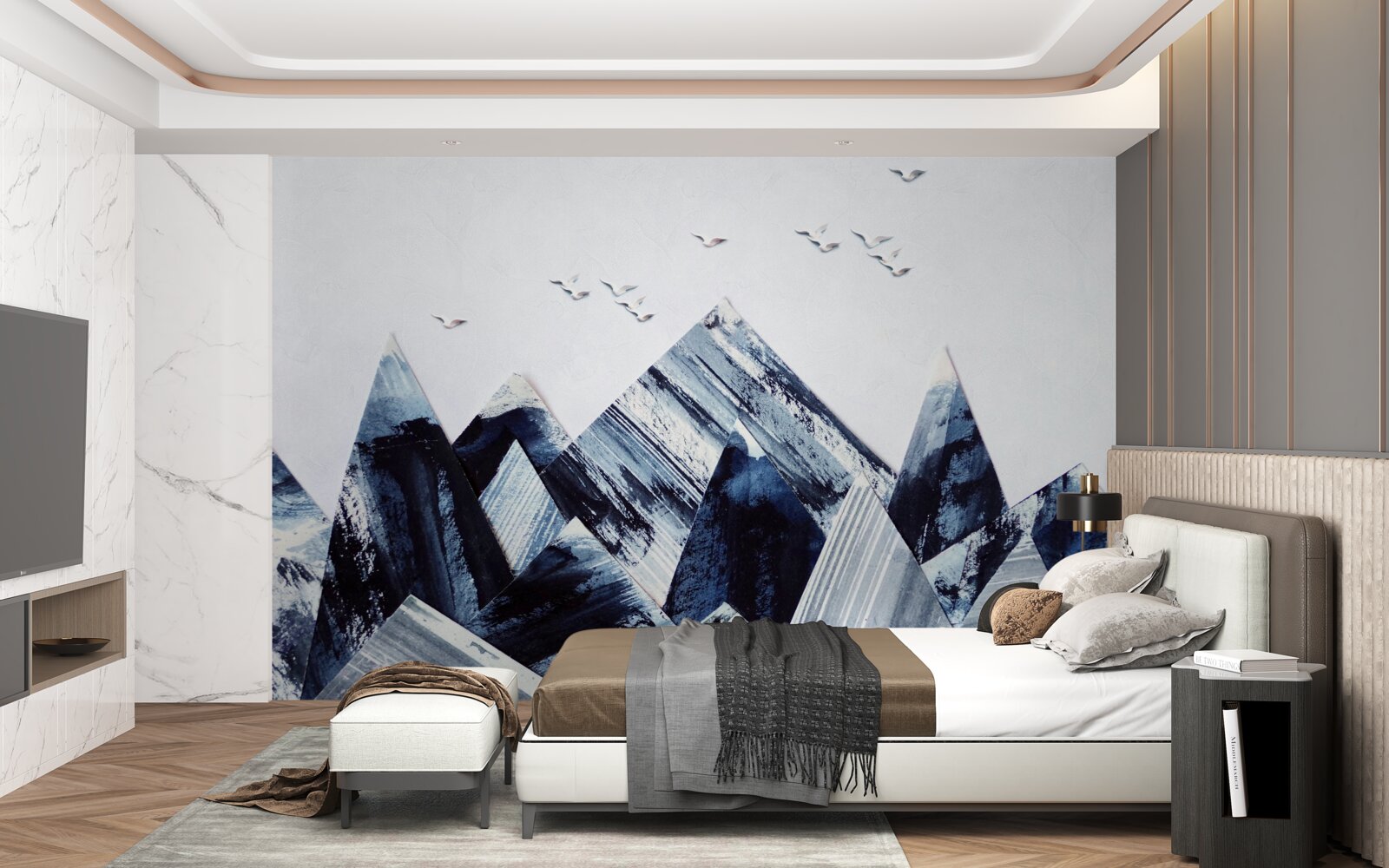 Papier peint sommet de la montagne sous les ailes des oiseaux