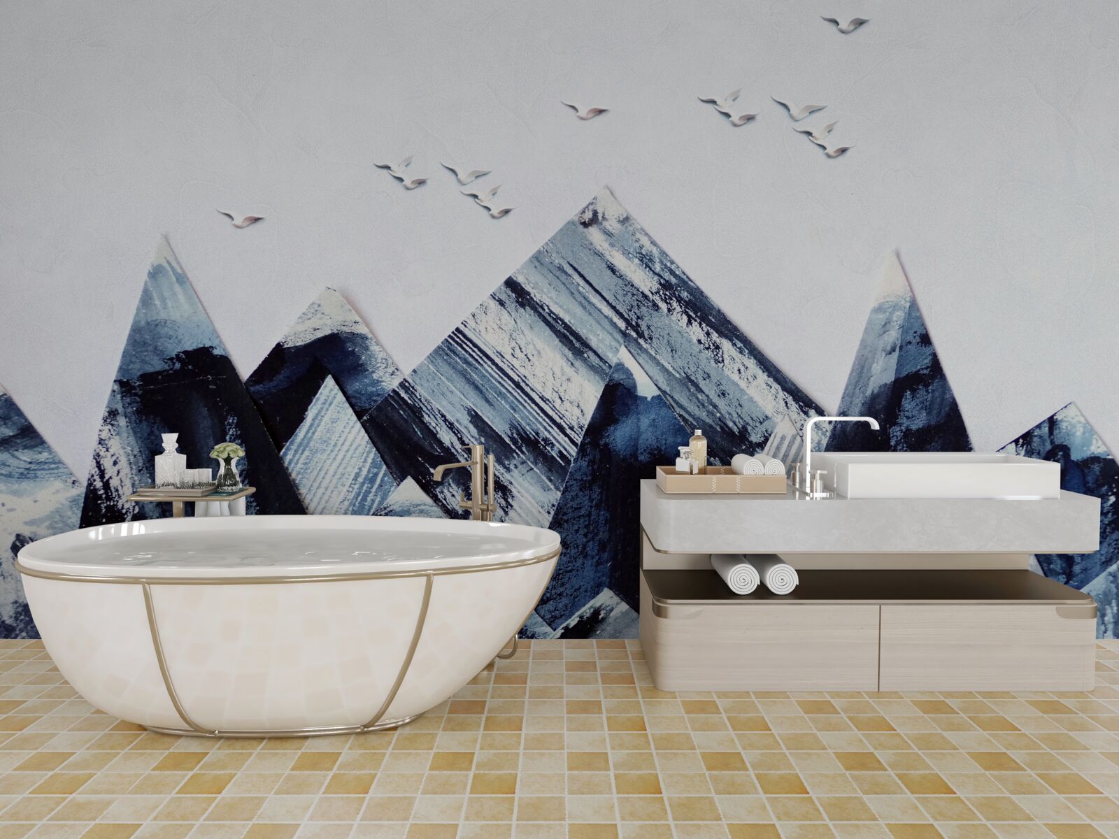 Papier peint sommet de la montagne sous les ailes des oiseaux