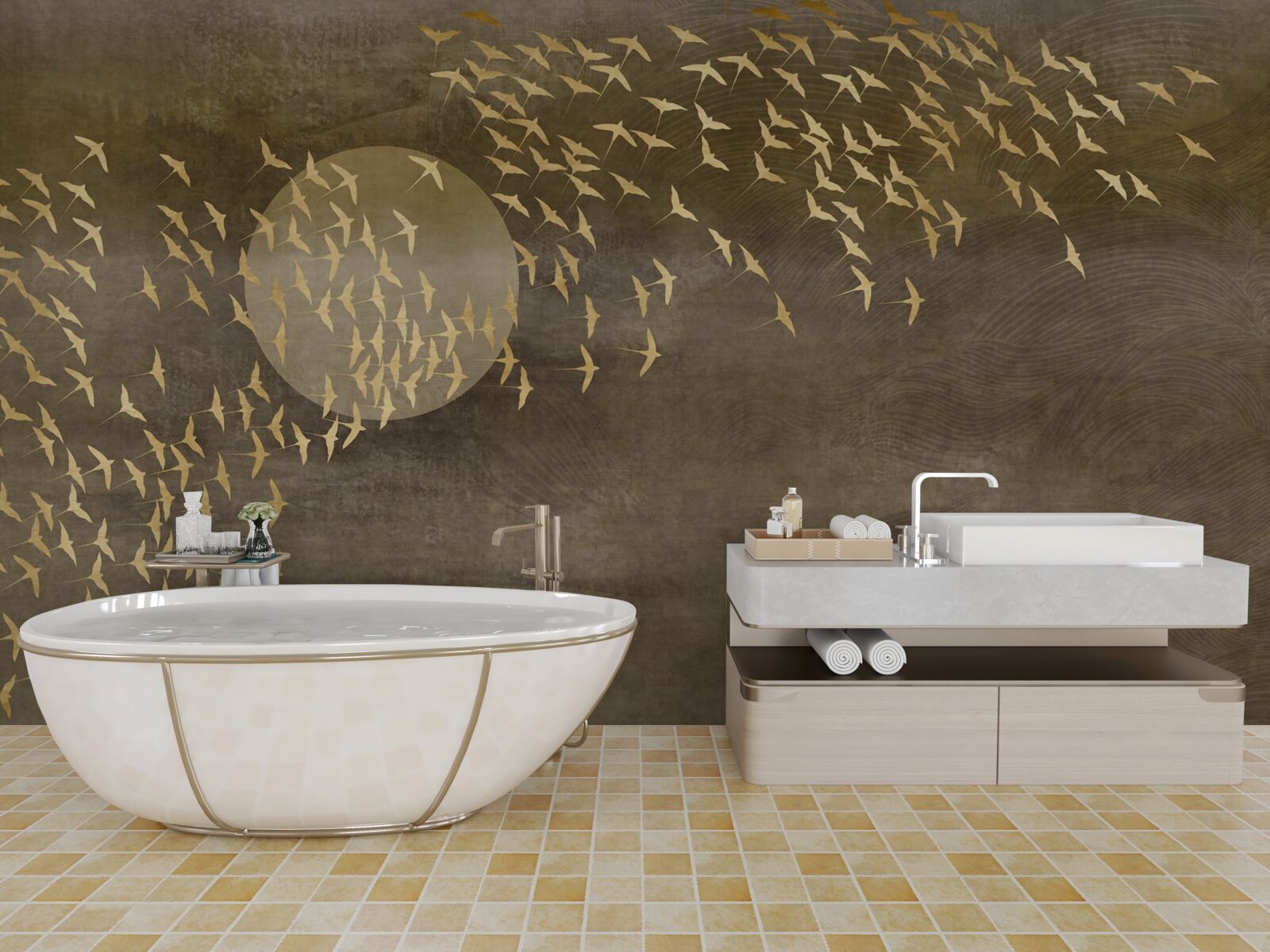 Papier peint Mites près de la lumière d'une lampe de chevet