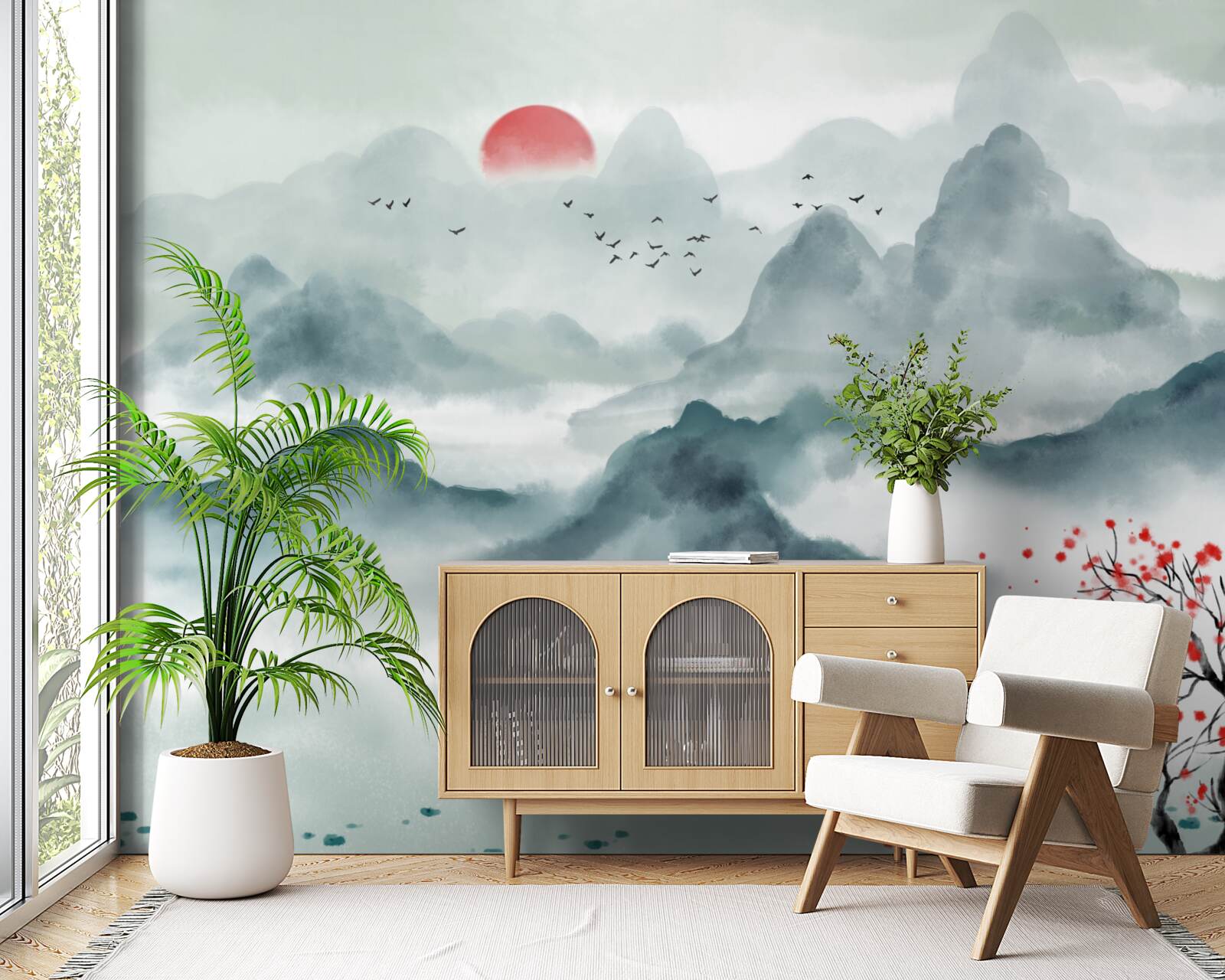 Papier peint pêcheur sur un réservoir de montagne mystique