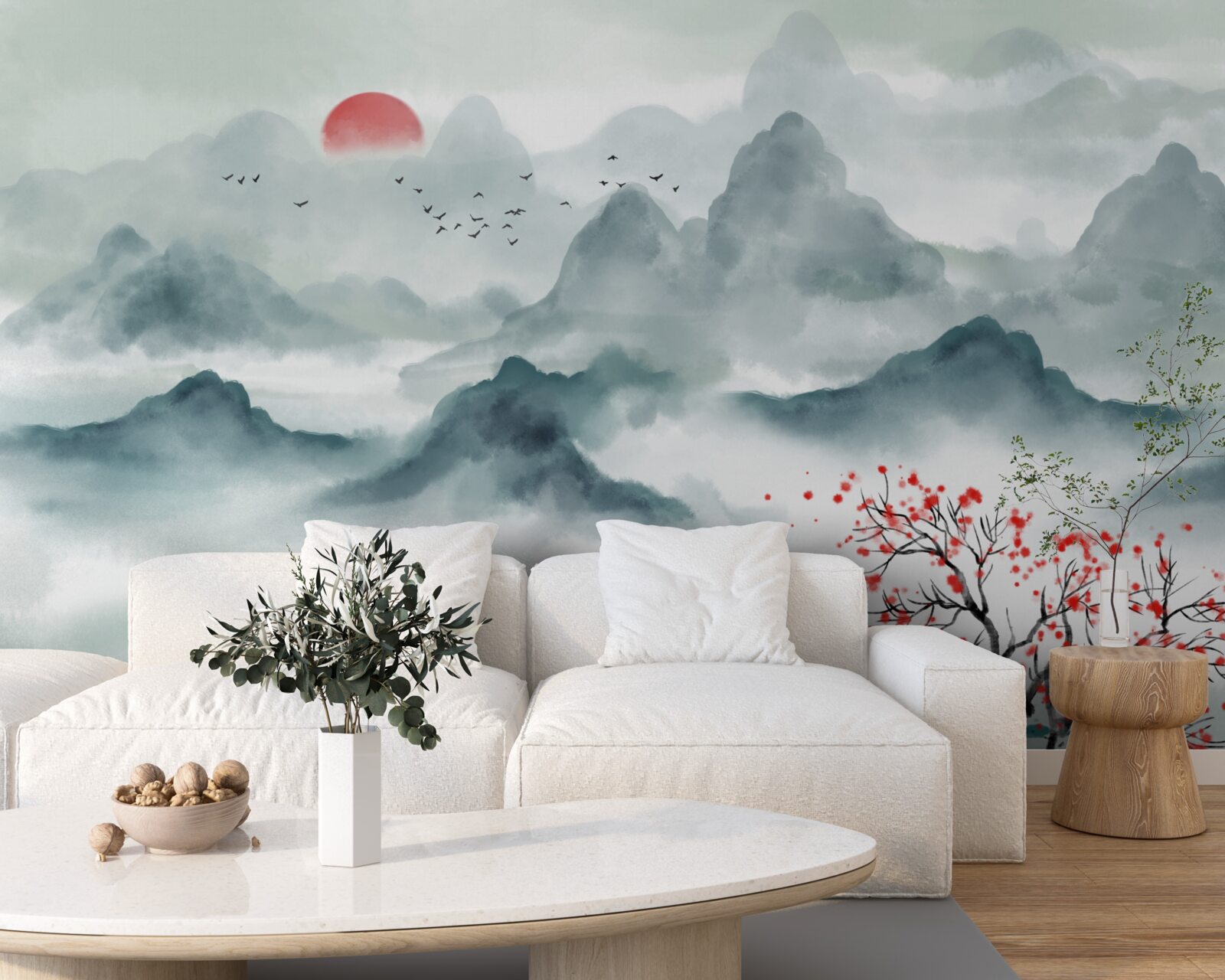 Papier peint pêcheur sur un réservoir de montagne mystique