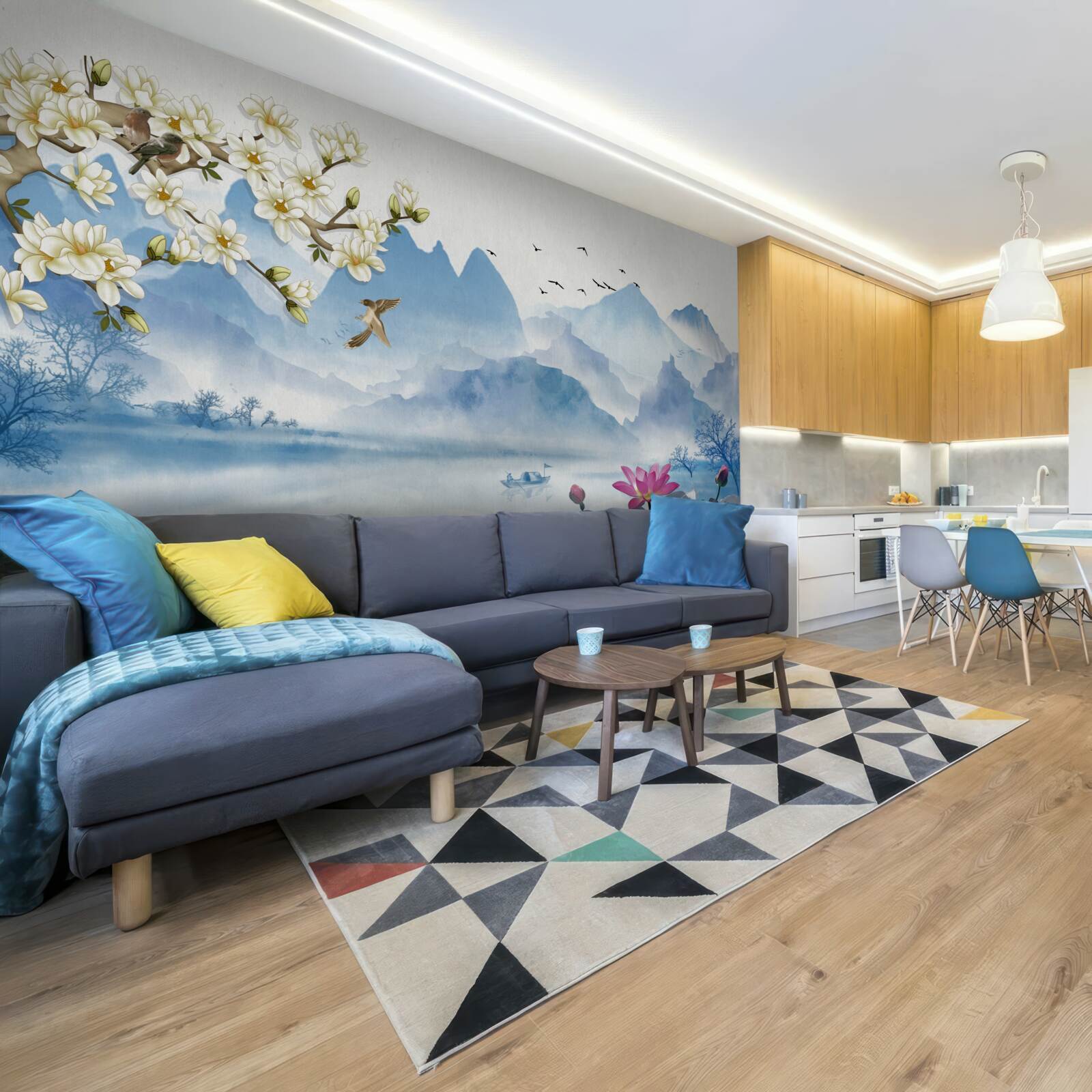 Papier peint aquarelles représentant des lacs de montagne en chine