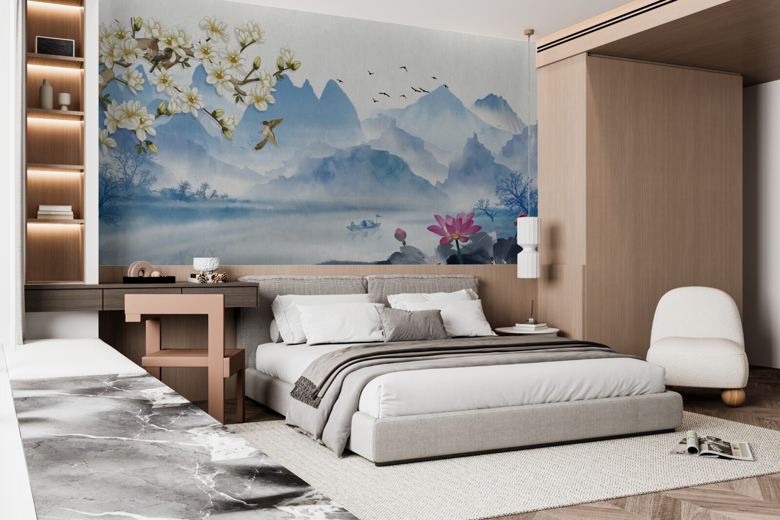 Papier peint aquarelles représentant des lacs de montagne en chine