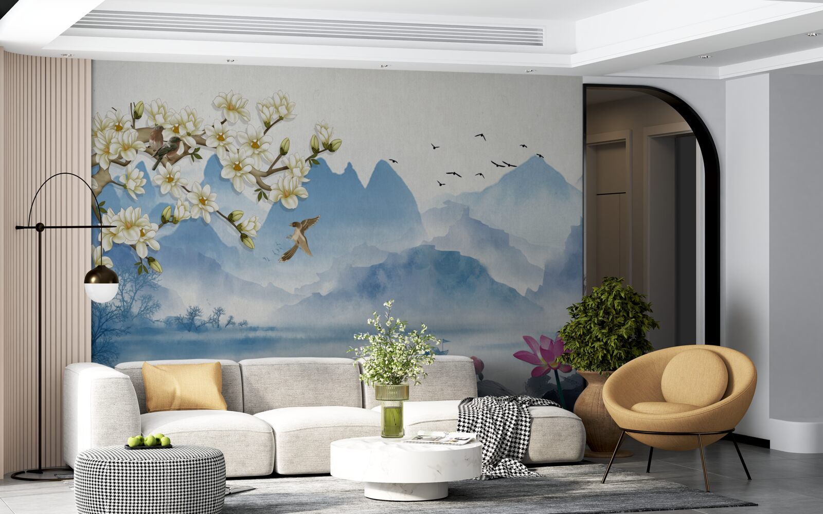 Papier peint aquarelles représentant des lacs de montagne en chine