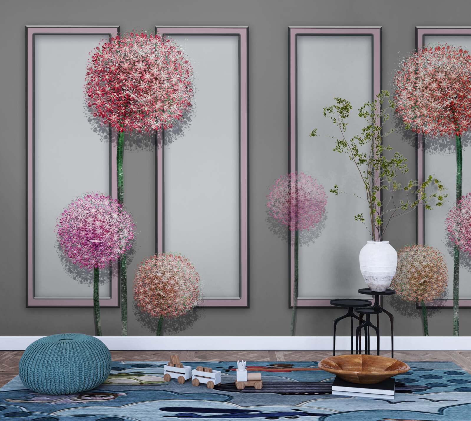 Papier peint pissenlits et modules de fenêtres