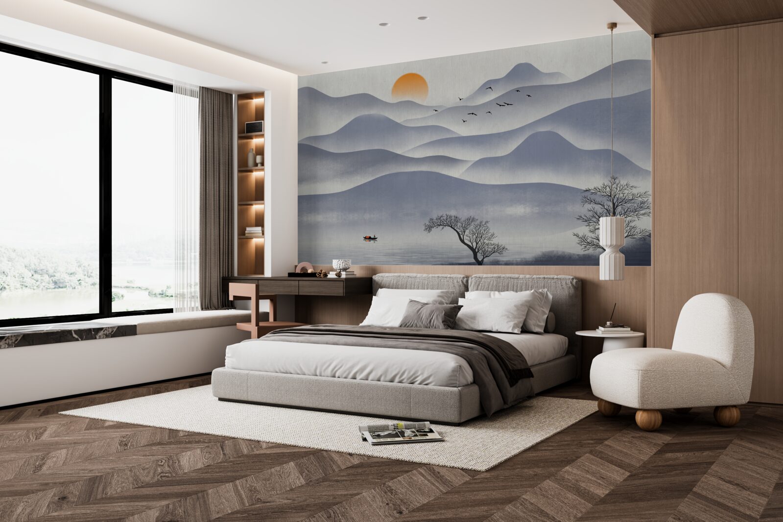 Papier peint la commande sur le lac est remplie par un pêcheur