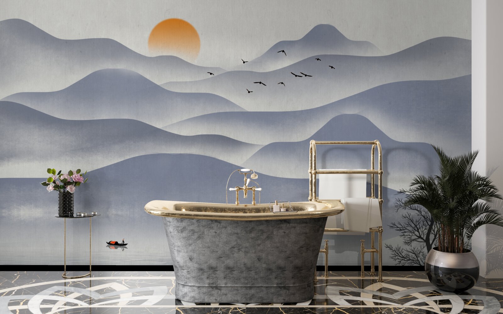 Papier peint la commande sur le lac est remplie par un pêcheur