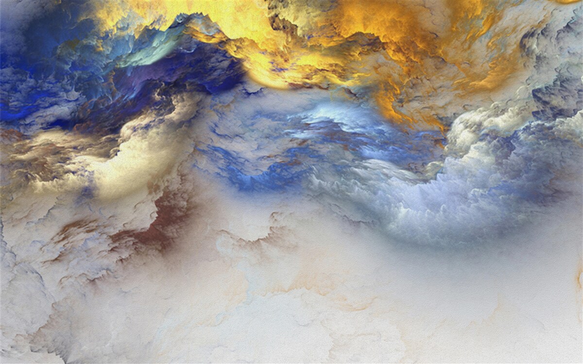 Papier peint marbre avec nuances, peint en bleu et jaune