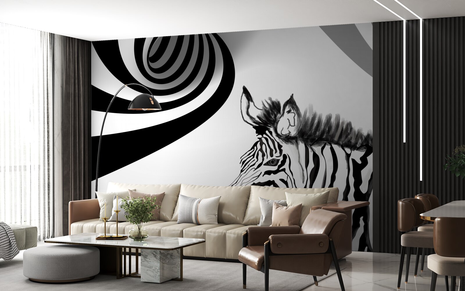 Papier peint zèbre noir et blanc en état d'attente