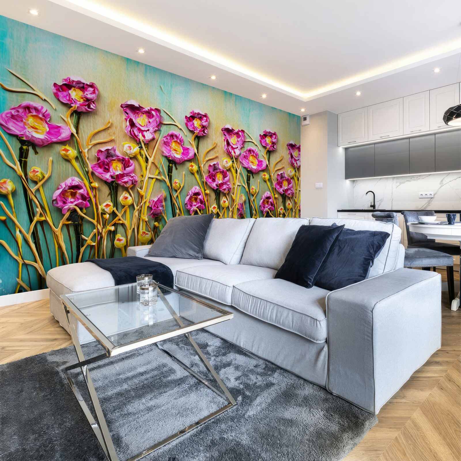 Papier peint fleurs abstraites représentées à la peinture à l'huile