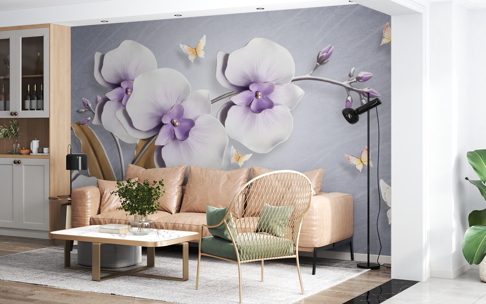 Papier peint énormes orchidées lilas