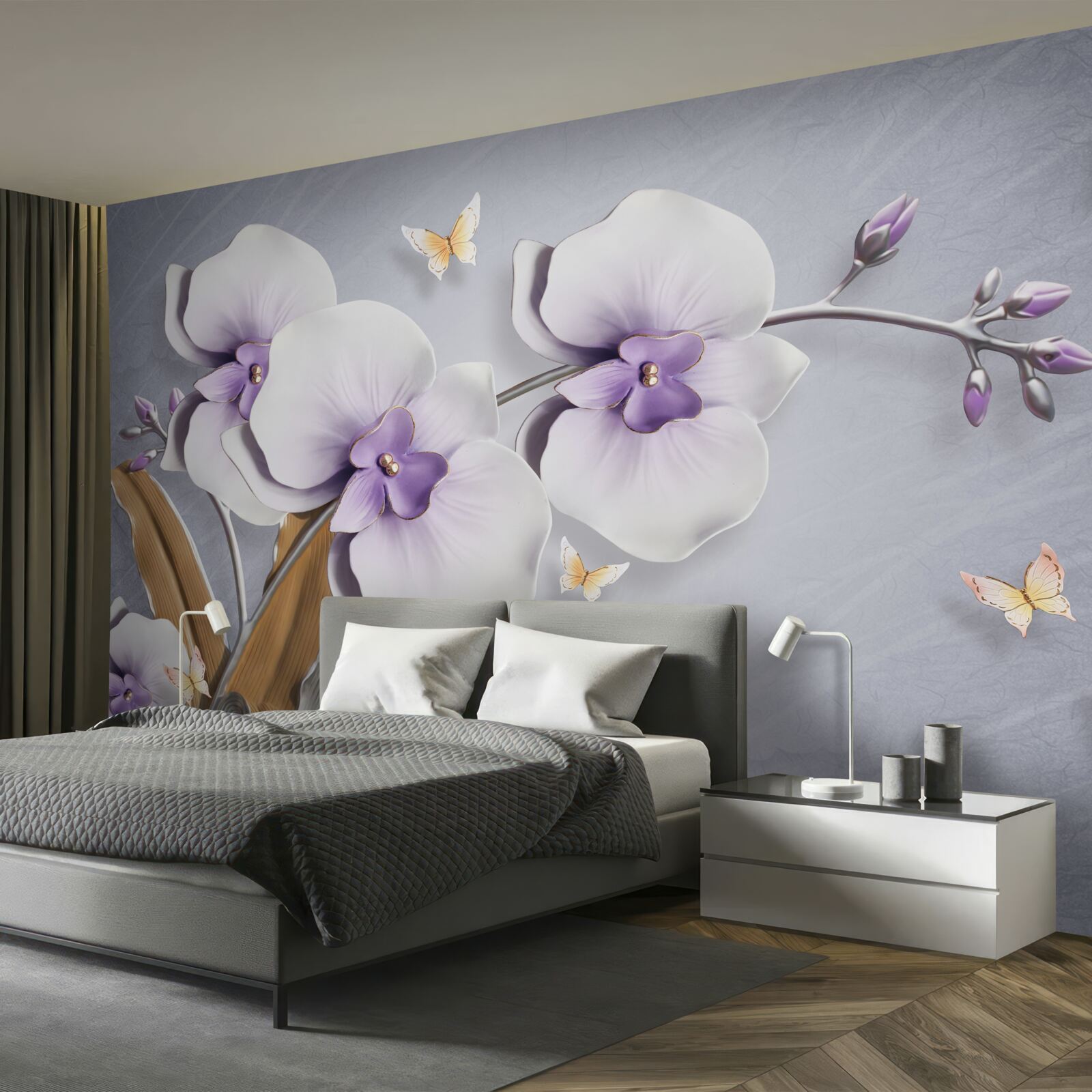 Papier peint énormes orchidées lilas