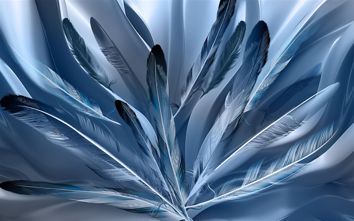 Papier peint fond parsemé de plumes bleues