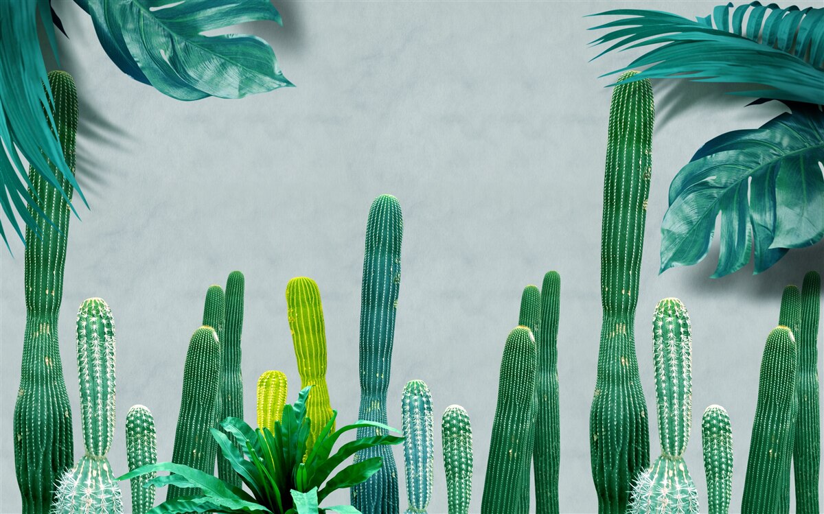 Papier peint les palmiers tropicaux sont décorés de cactus verts