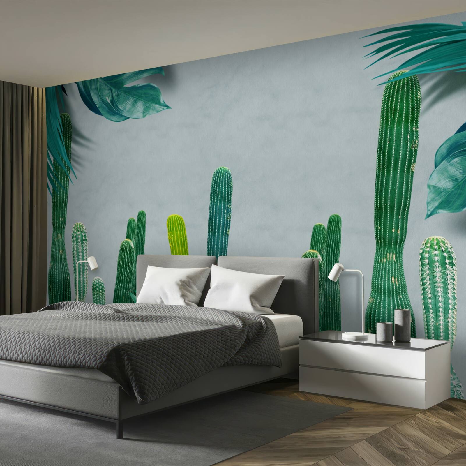 Papier peint les palmiers tropicaux sont décorés de cactus verts