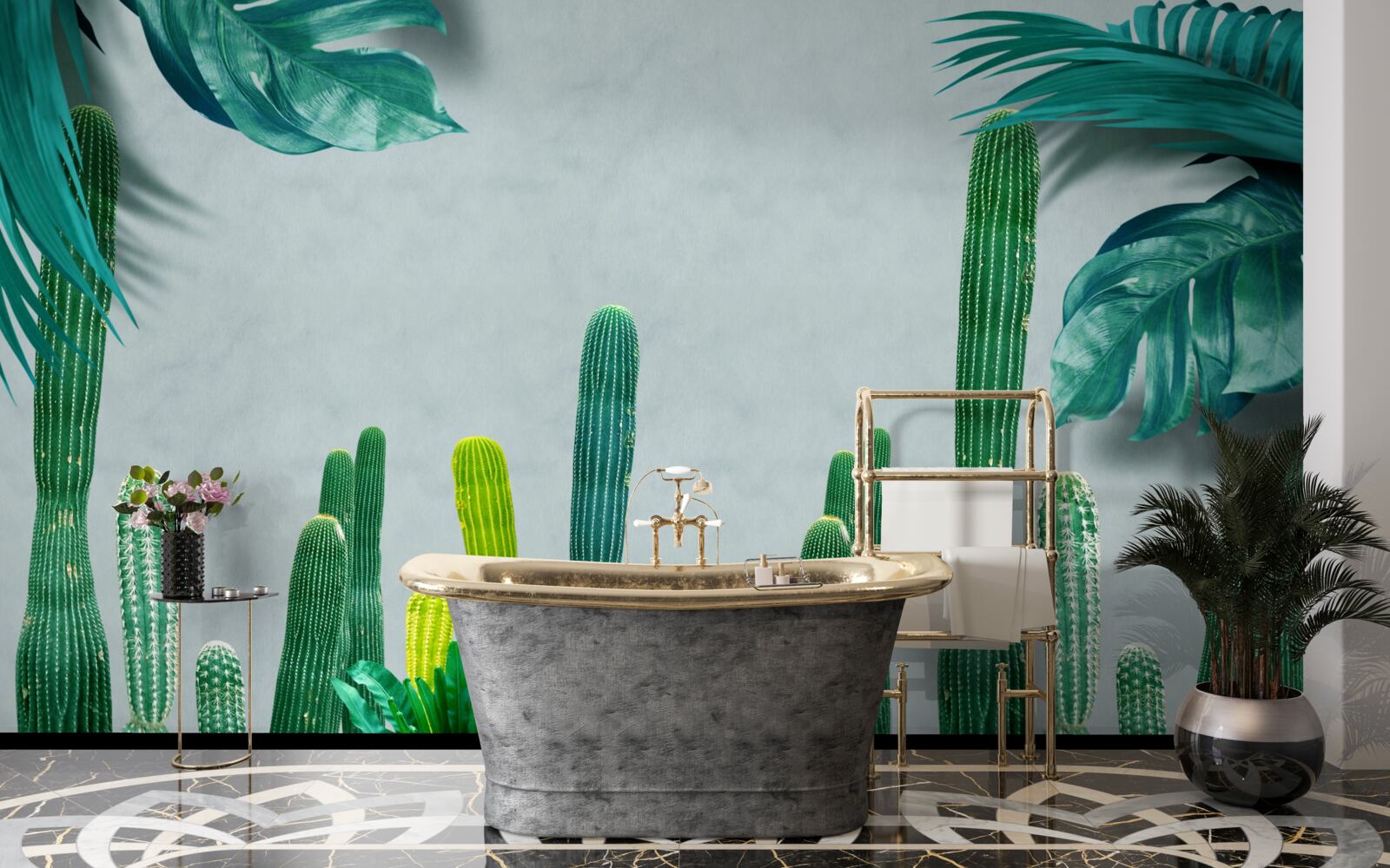 Papier peint les palmiers tropicaux sont décorés de cactus verts