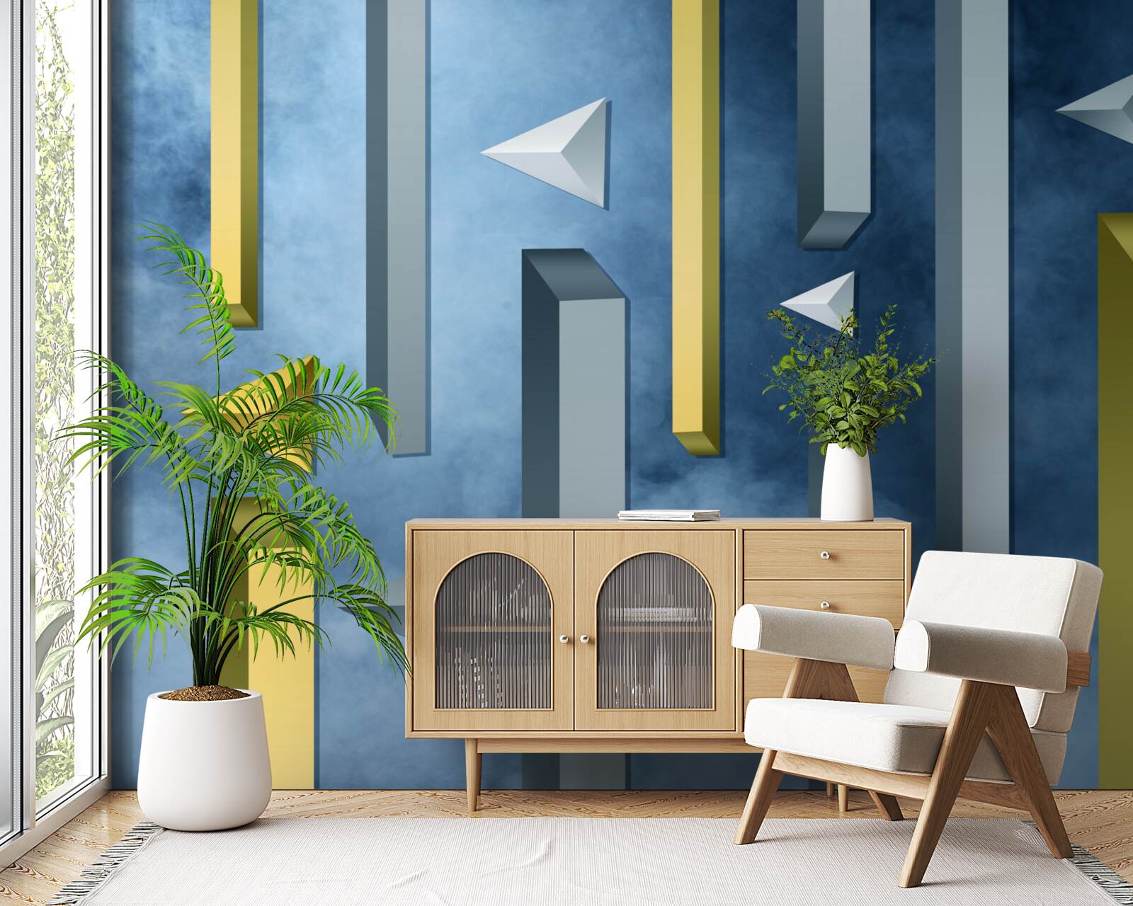 Papier peint volée d'oiseaux sur fond de ciel bleu