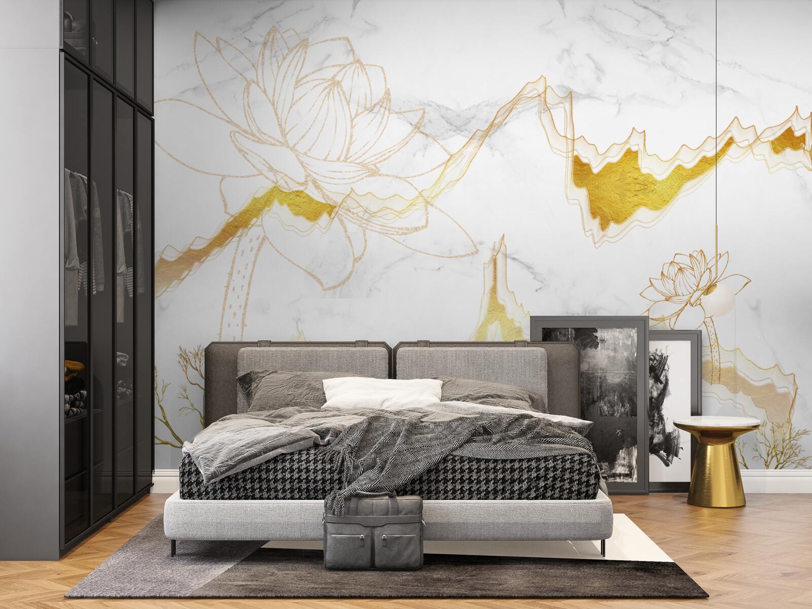 Papier peint contours de plantes et d'arbres sur fond écarlate