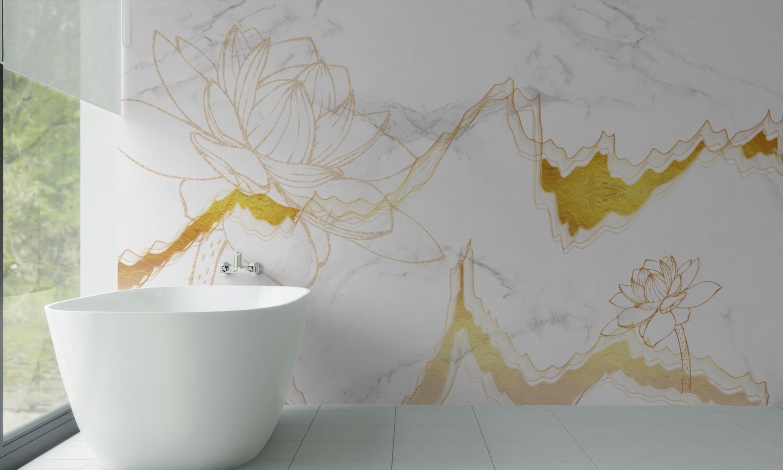 Papier peint contours de plantes et d'arbres sur fond écarlate