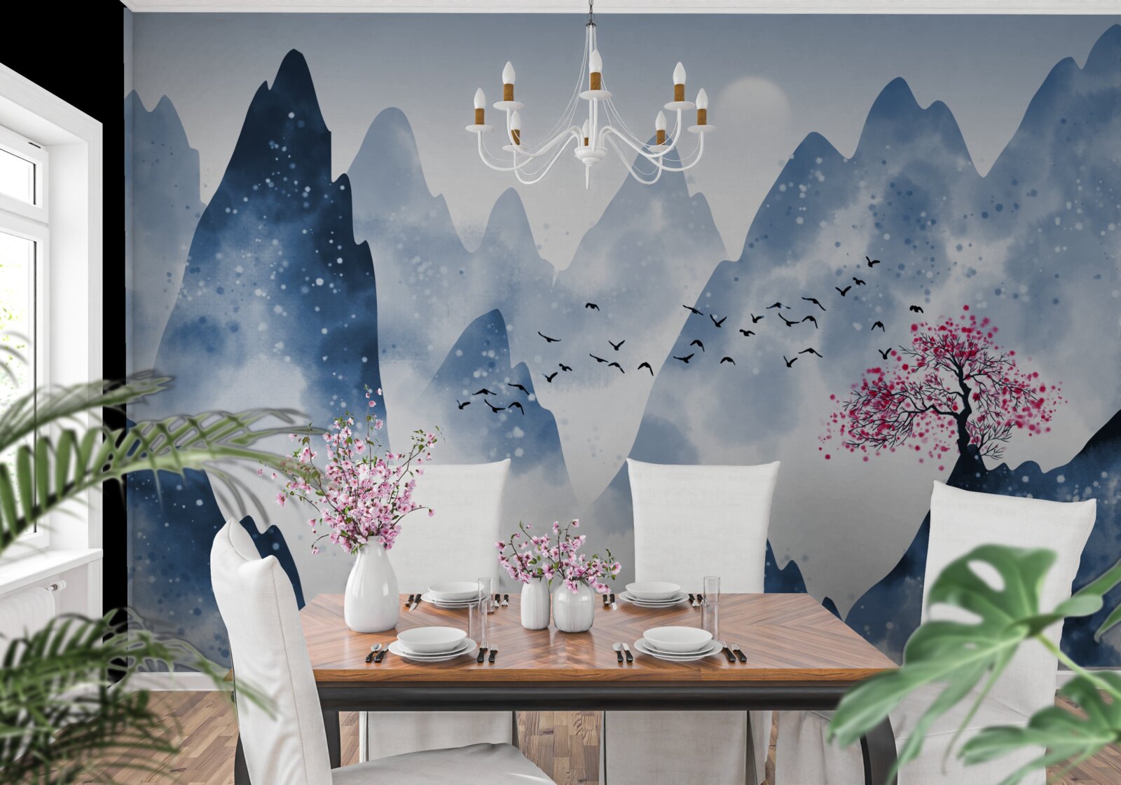 Papier peint un pêcheur revient sur un lac de montagne