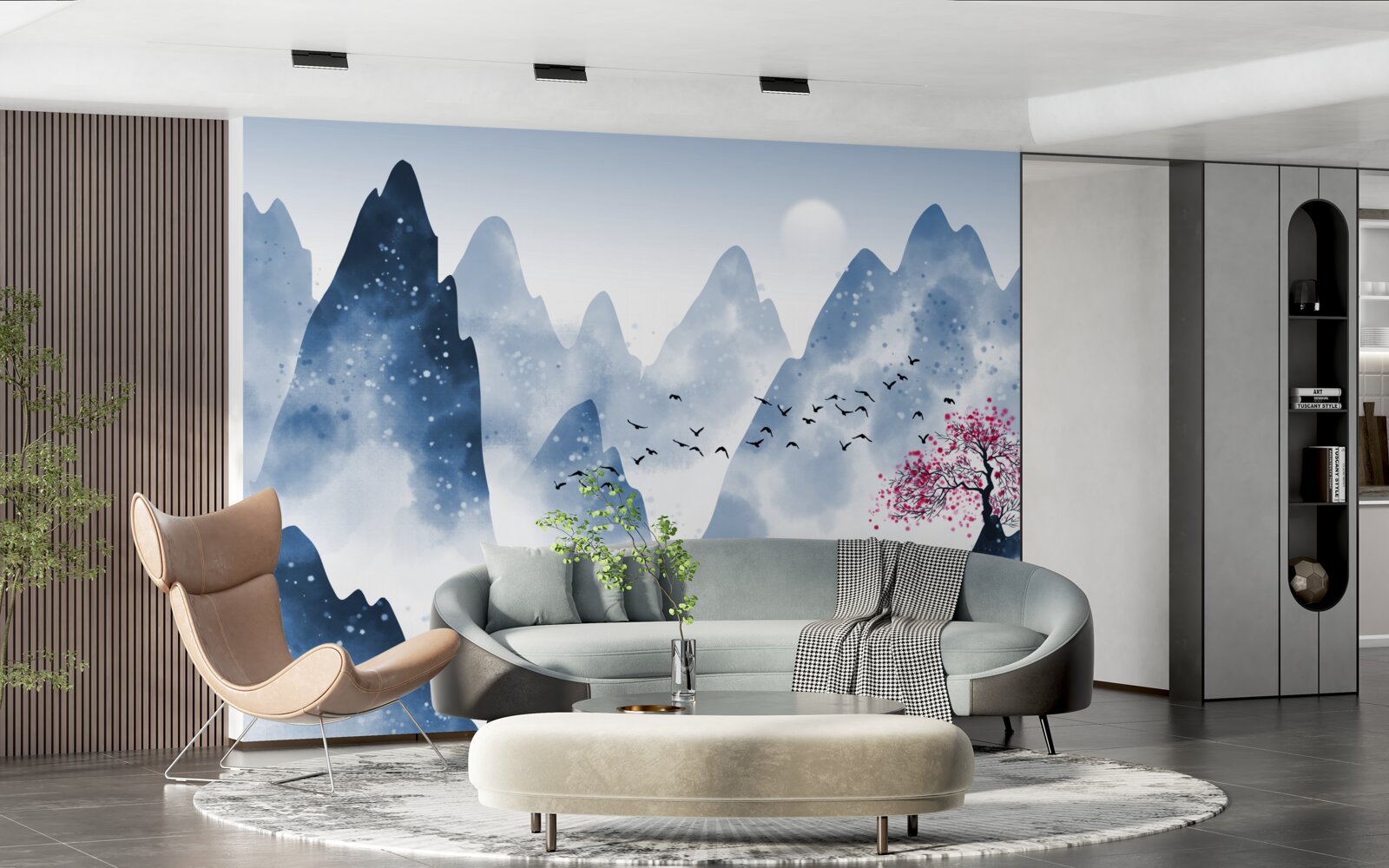 Papier peint un pêcheur revient sur un lac de montagne