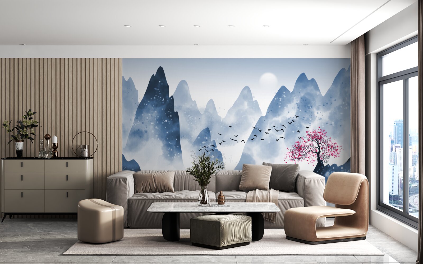 Papier peint un pêcheur revient sur un lac de montagne