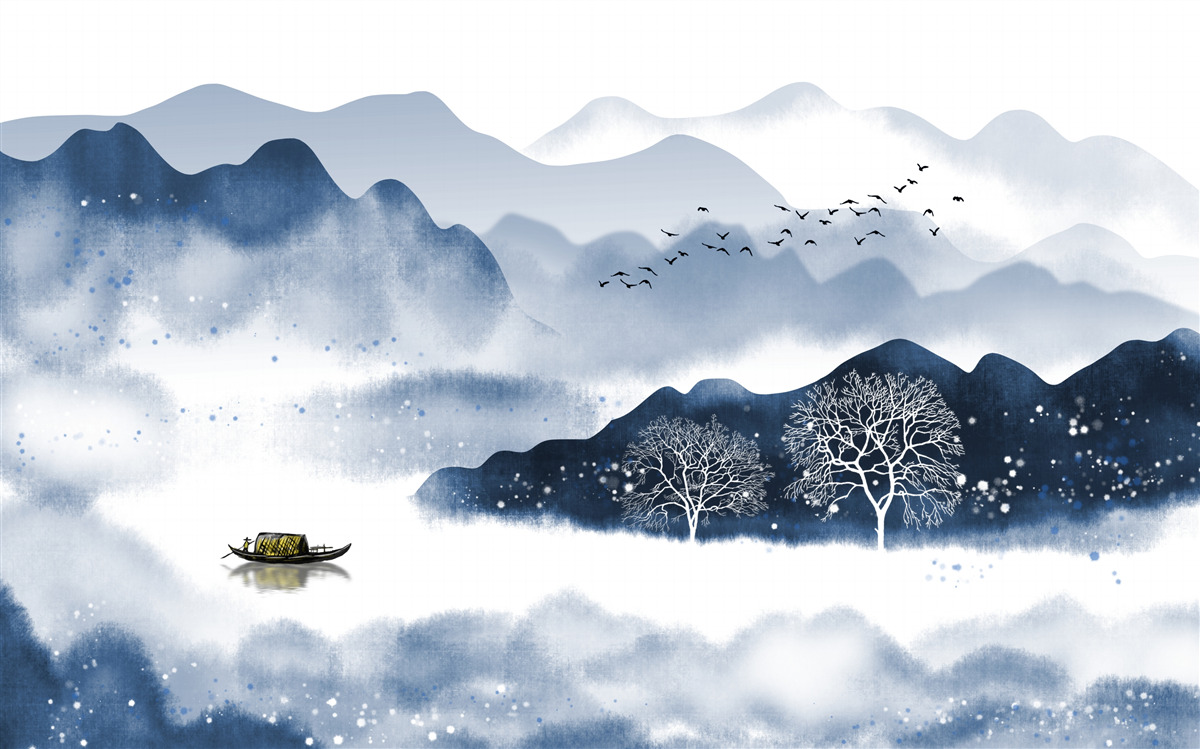 Papier peint un pêcheur à la ligne nage lentement le long d'un réservoir de montagne tranquille