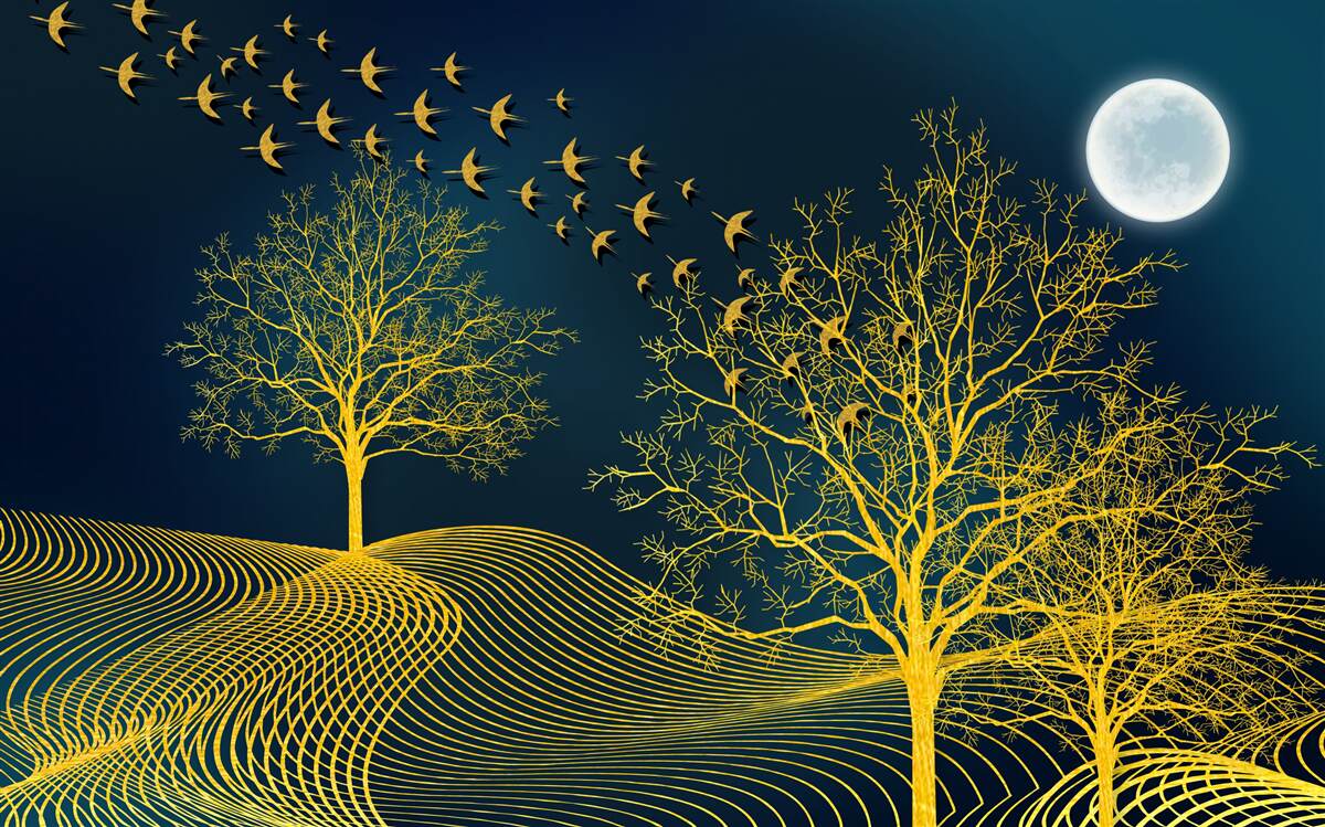 Papier peint le ciel nocturne est rempli d'une forêt dorée