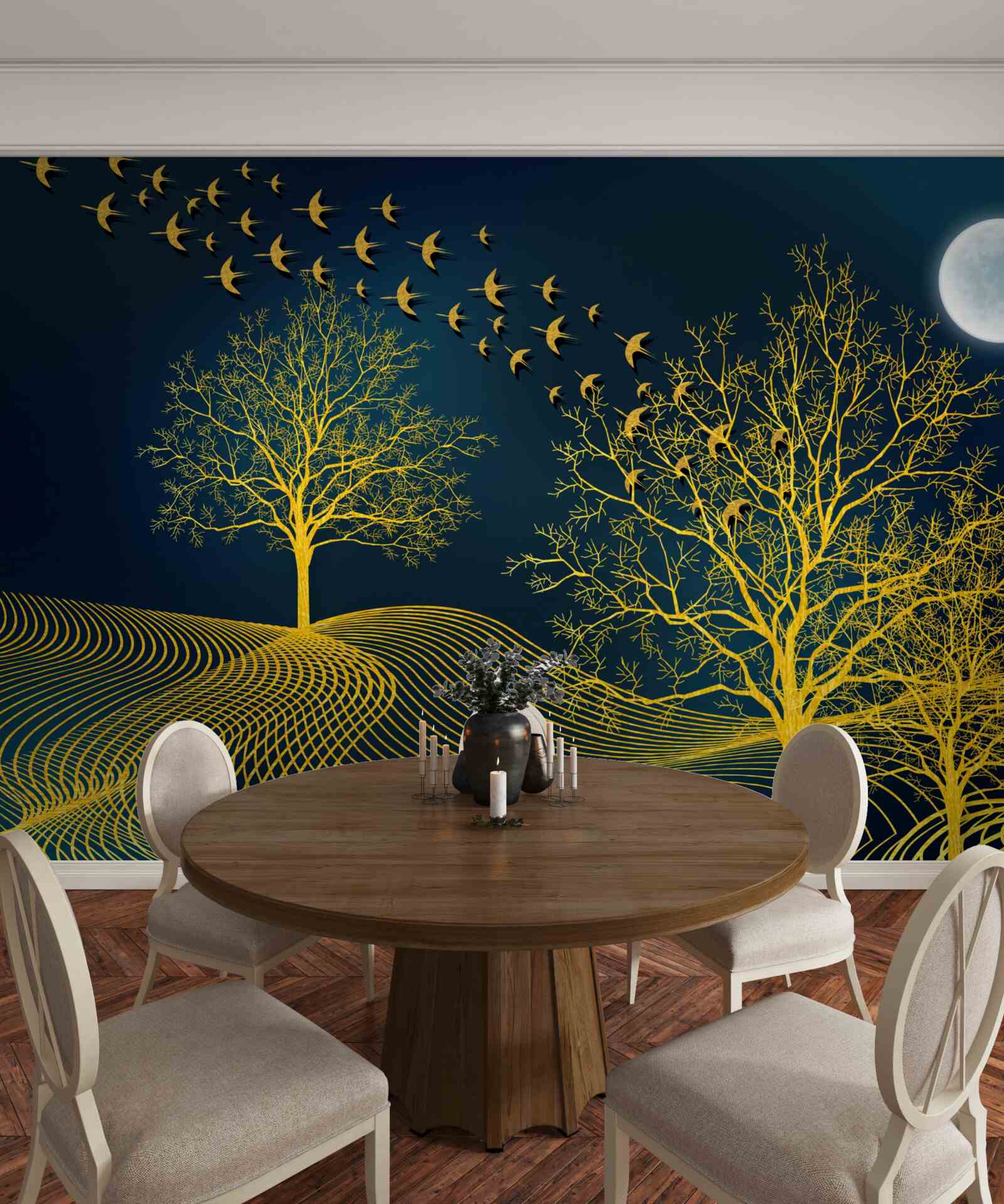 Papier peint le ciel nocturne est rempli d'une forêt dorée