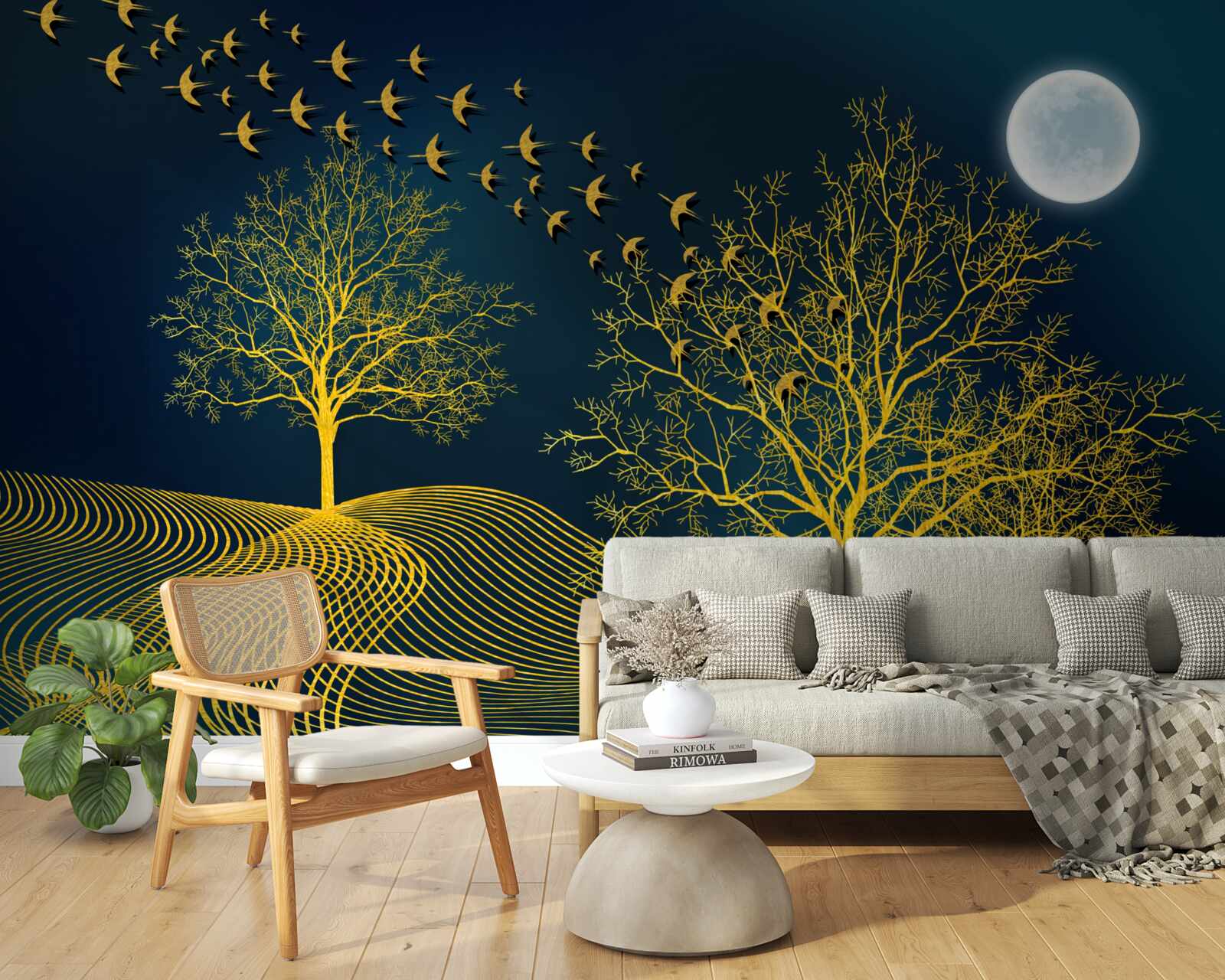 Papier peint le ciel nocturne est rempli d'une forêt dorée