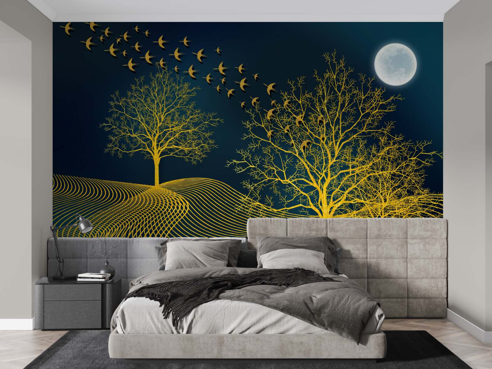 Papier peint le ciel nocturne est rempli d'une forêt dorée