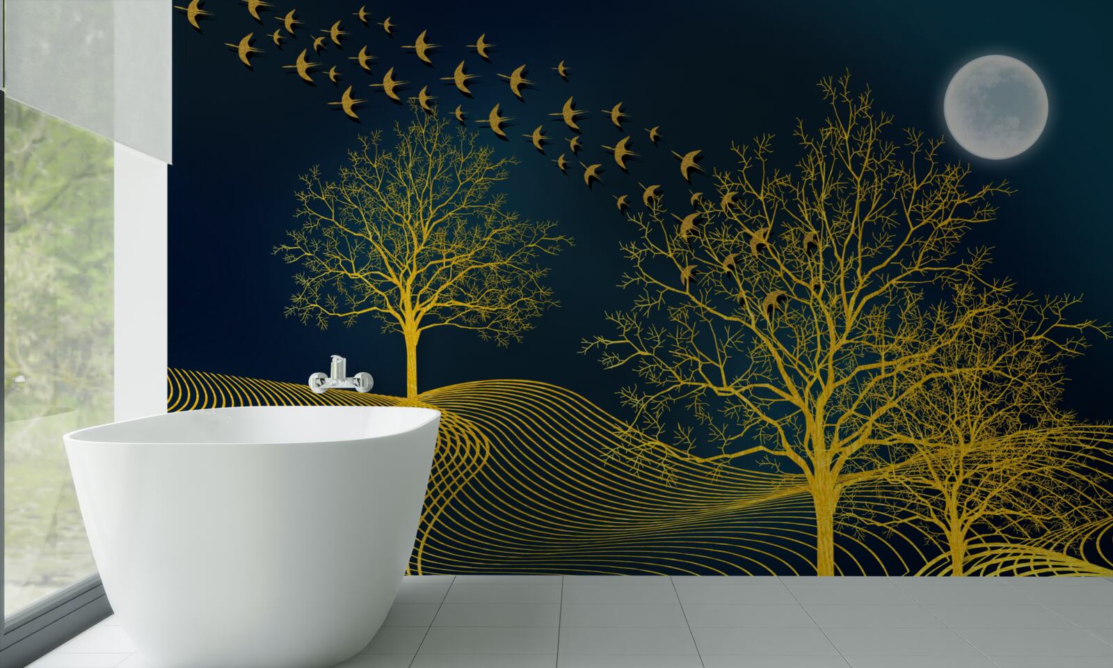 Papier peint le ciel nocturne est rempli d'une forêt dorée