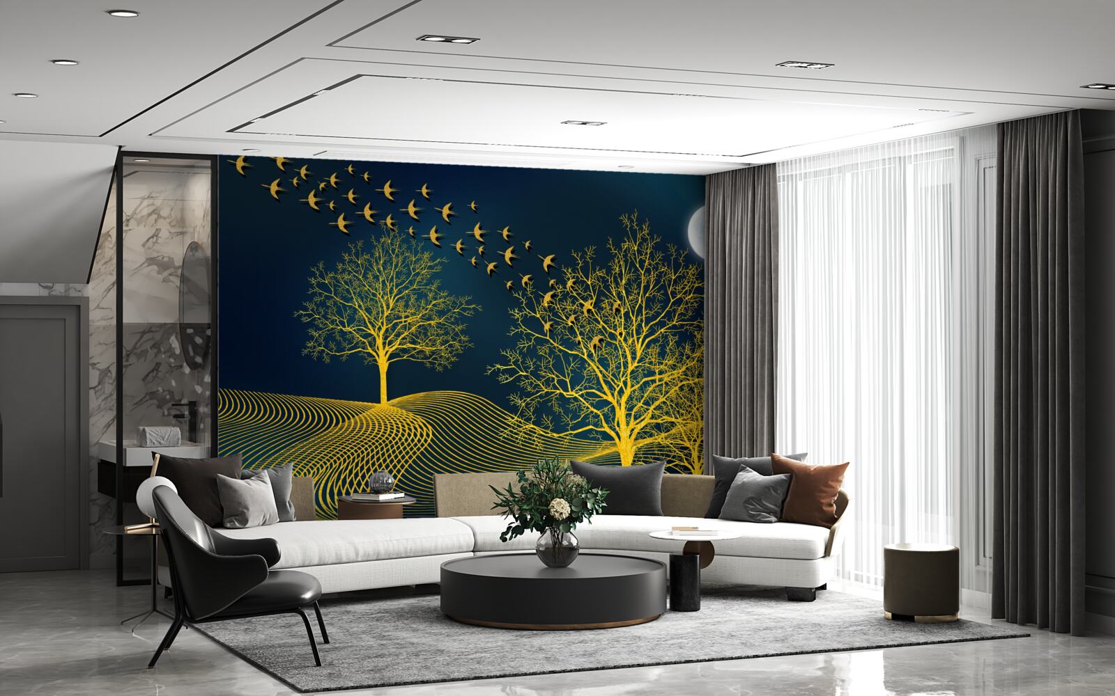 Papier peint le ciel nocturne est rempli d'une forêt dorée