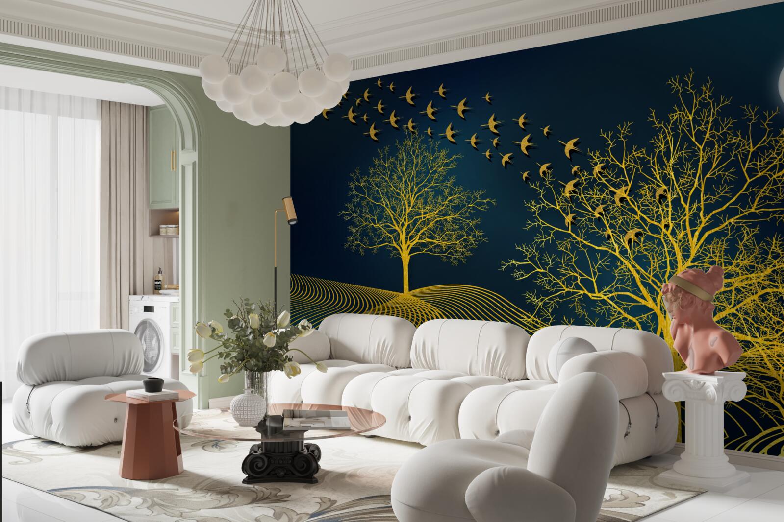 Papier peint le ciel nocturne est rempli d'une forêt dorée