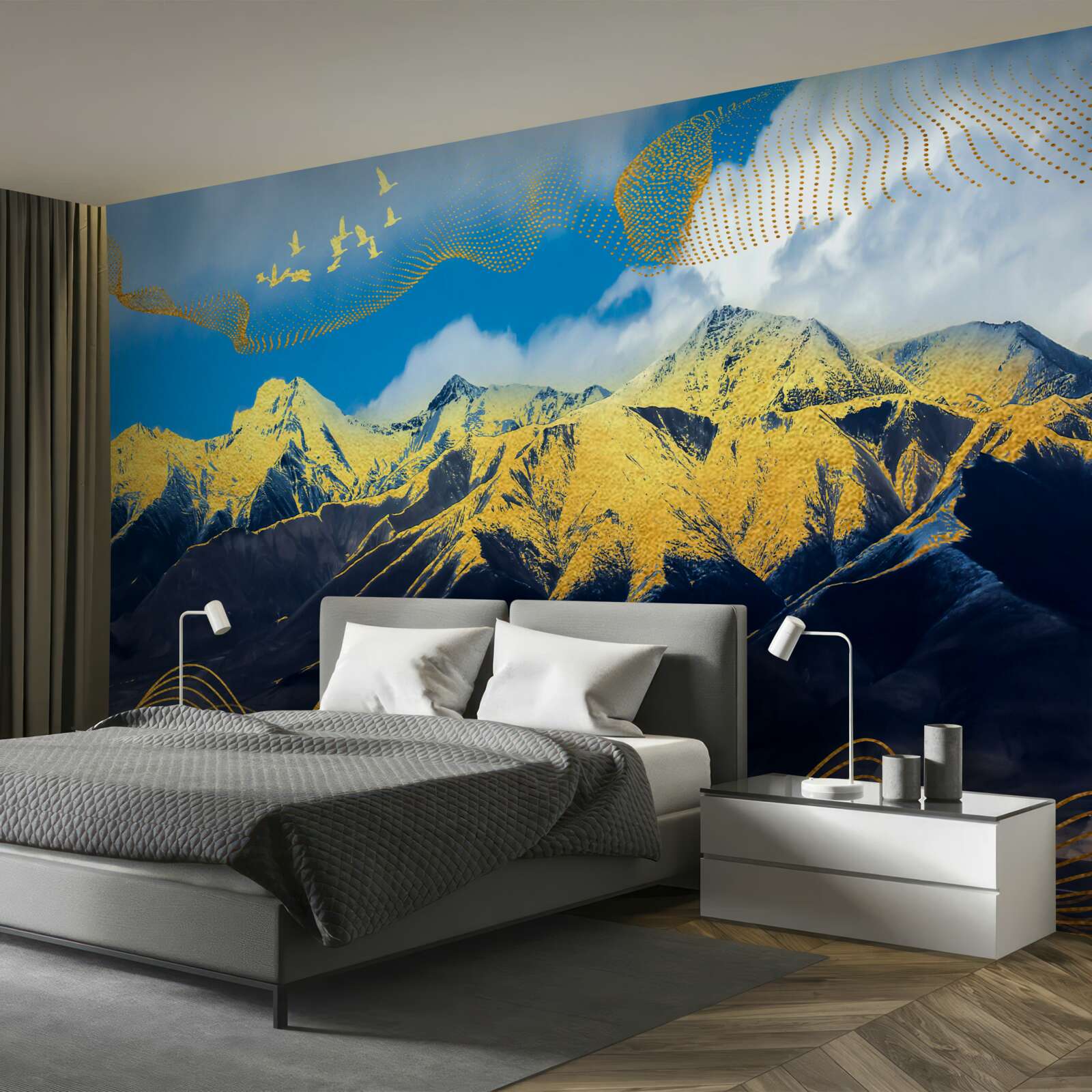 Papier peint les sommets dorés des chaînes de montagnes