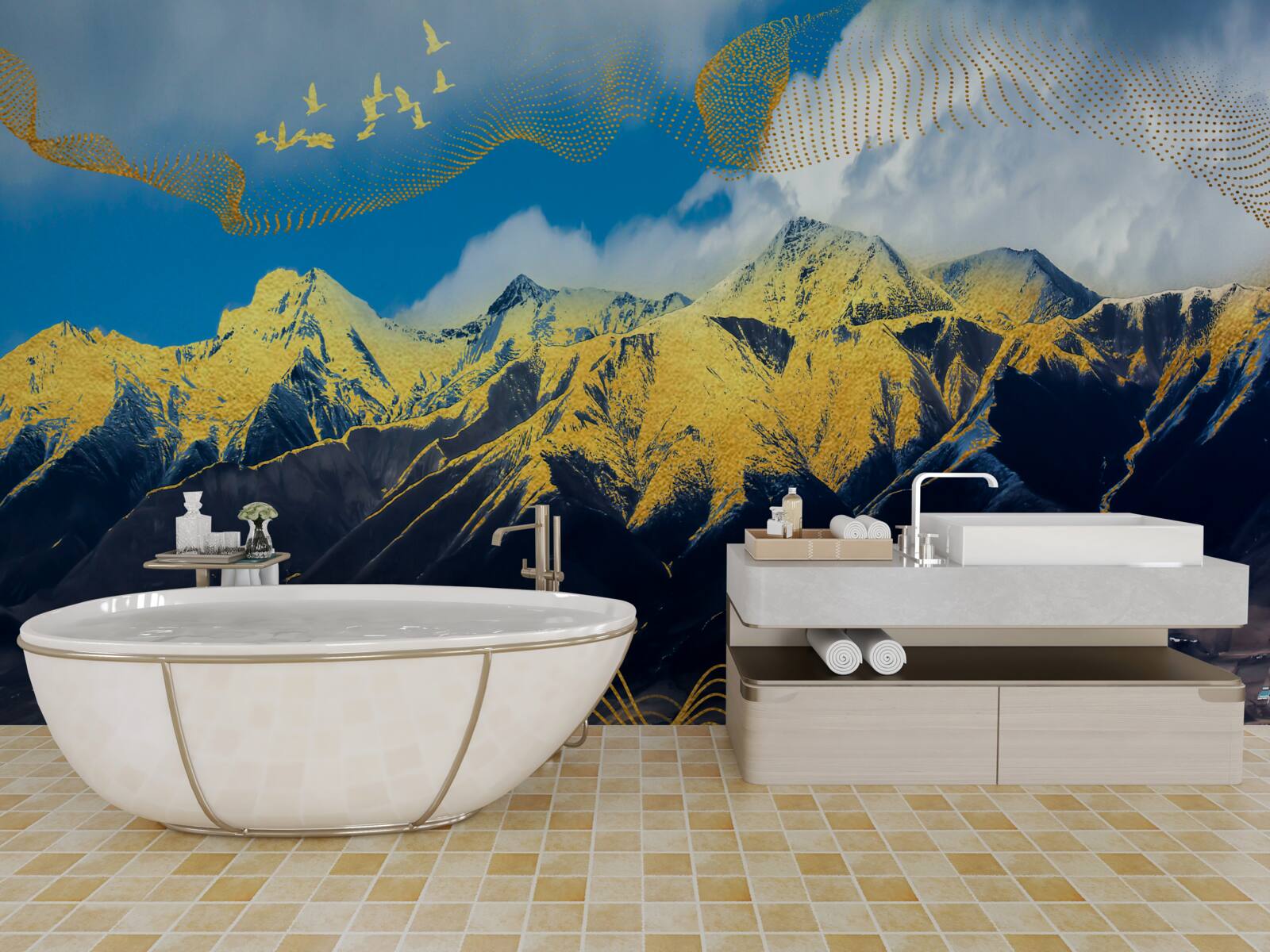 Papier peint les sommets dorés des chaînes de montagnes