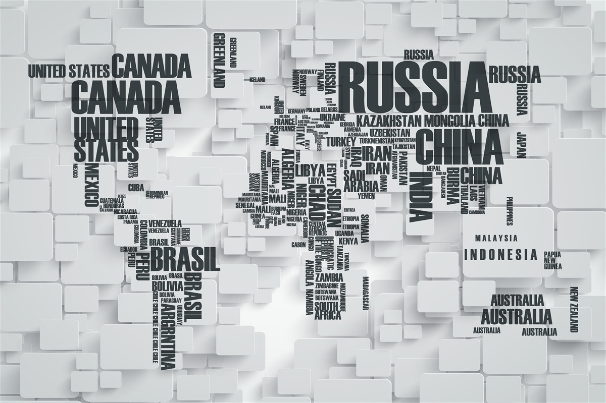 Papier peint carte montrant les plus grands pays du monde