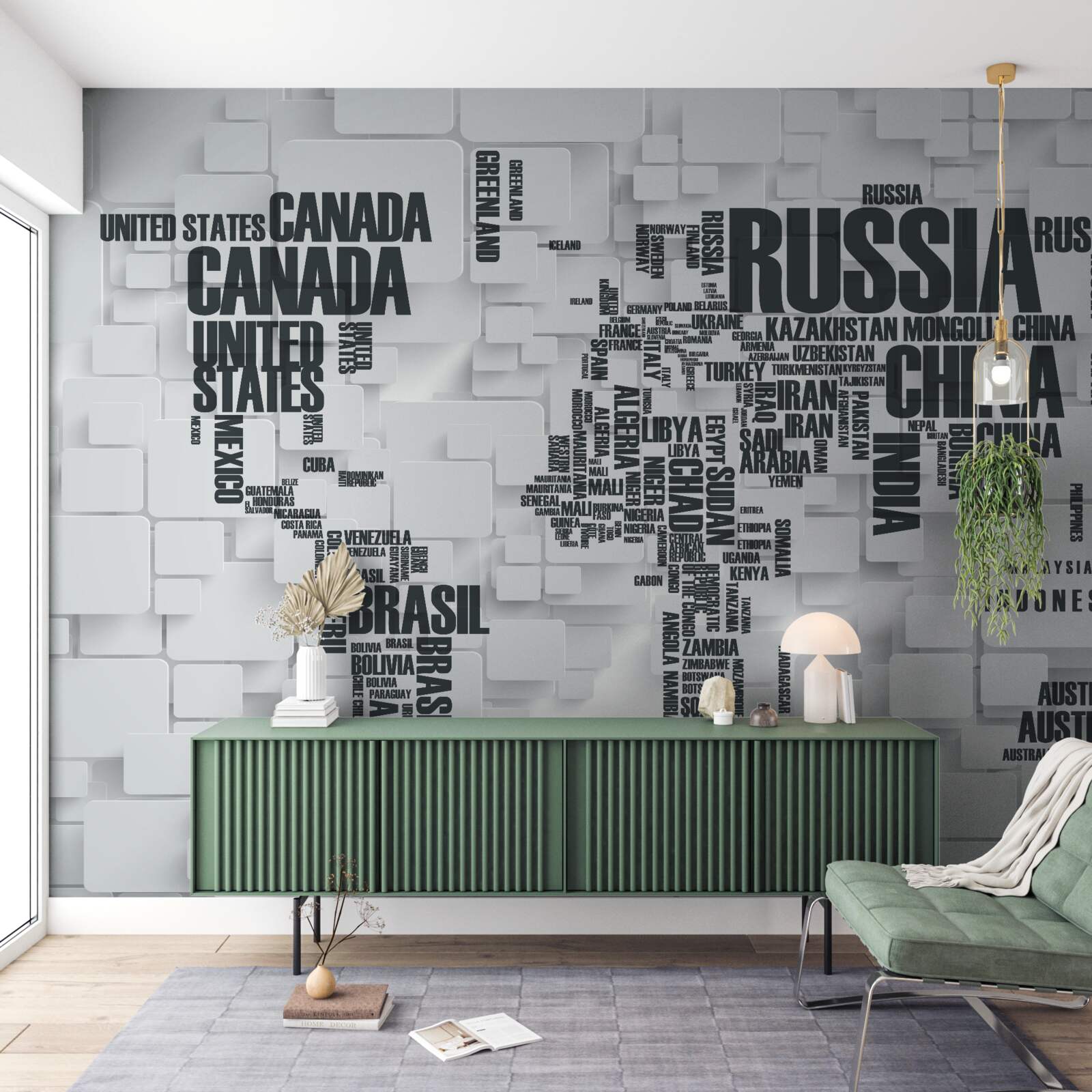 Papier peint carte montrant les plus grands pays du monde