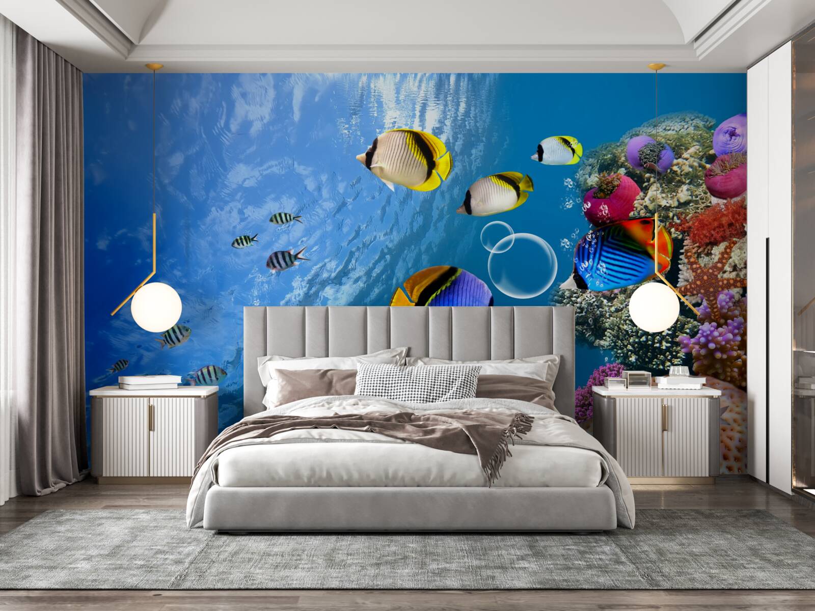 Papier peint poisson brillant en eau calme