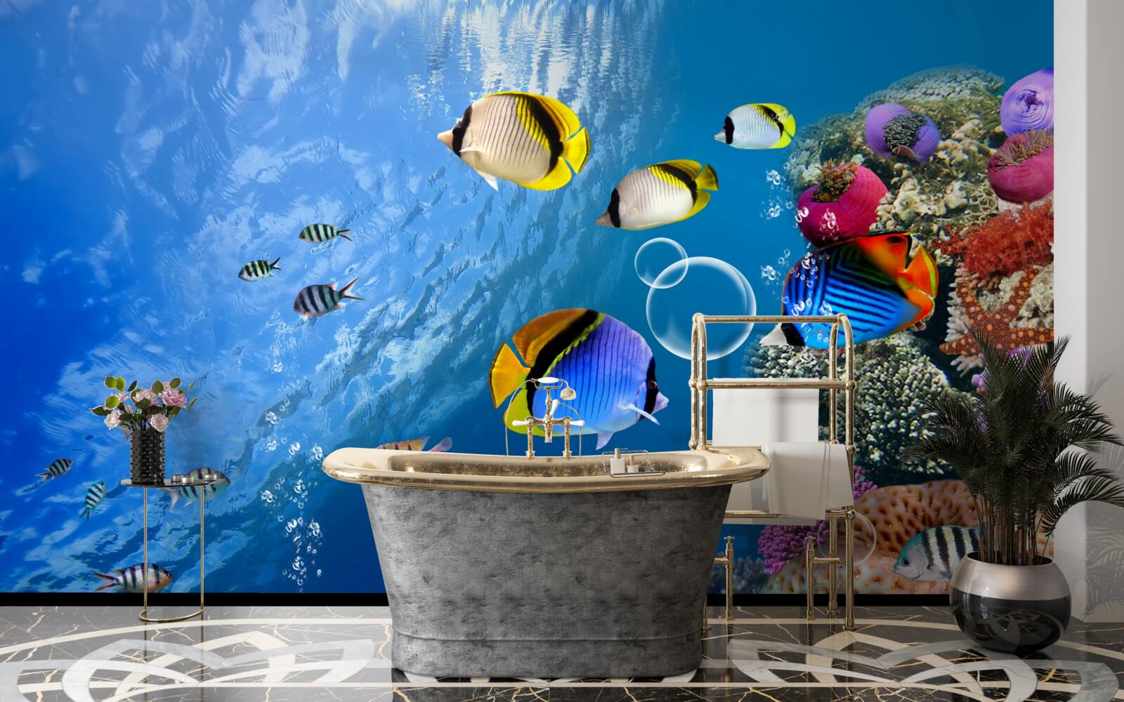 Papier peint poisson brillant en eau calme