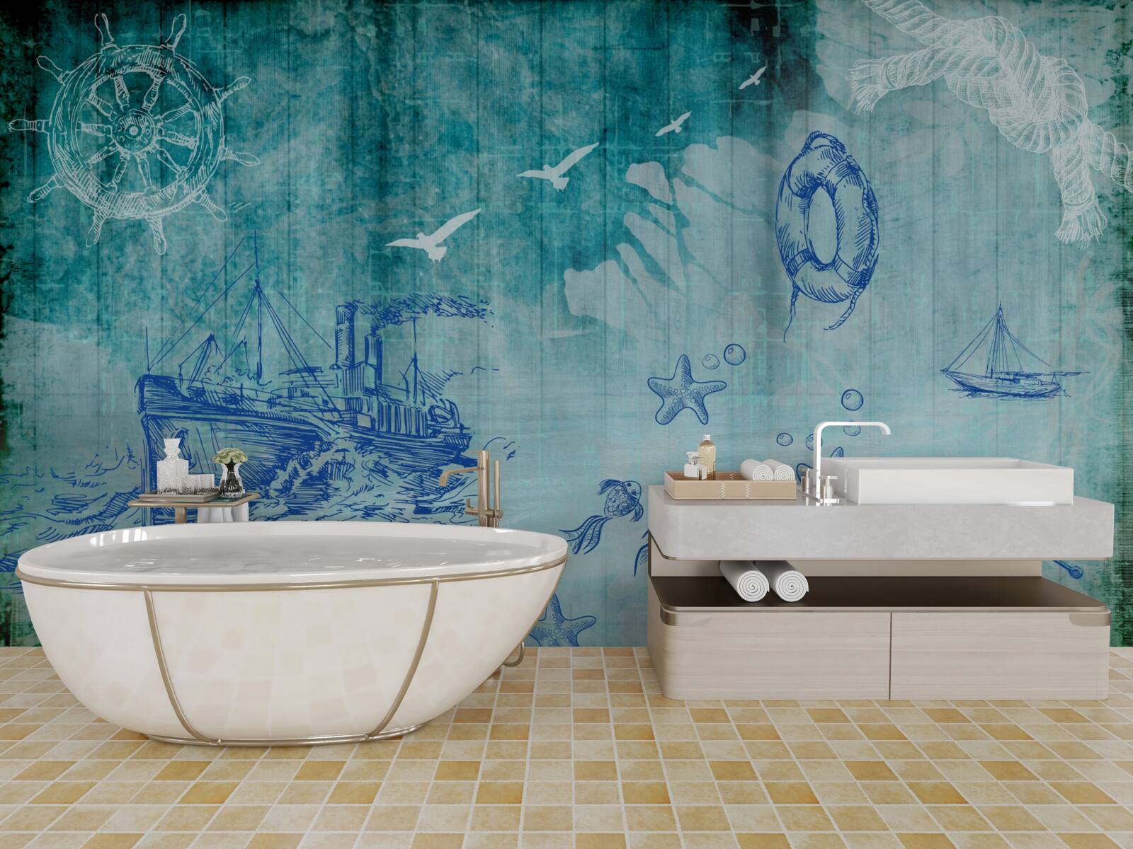 Papier peint La vie à bord du navire et dans l'océan