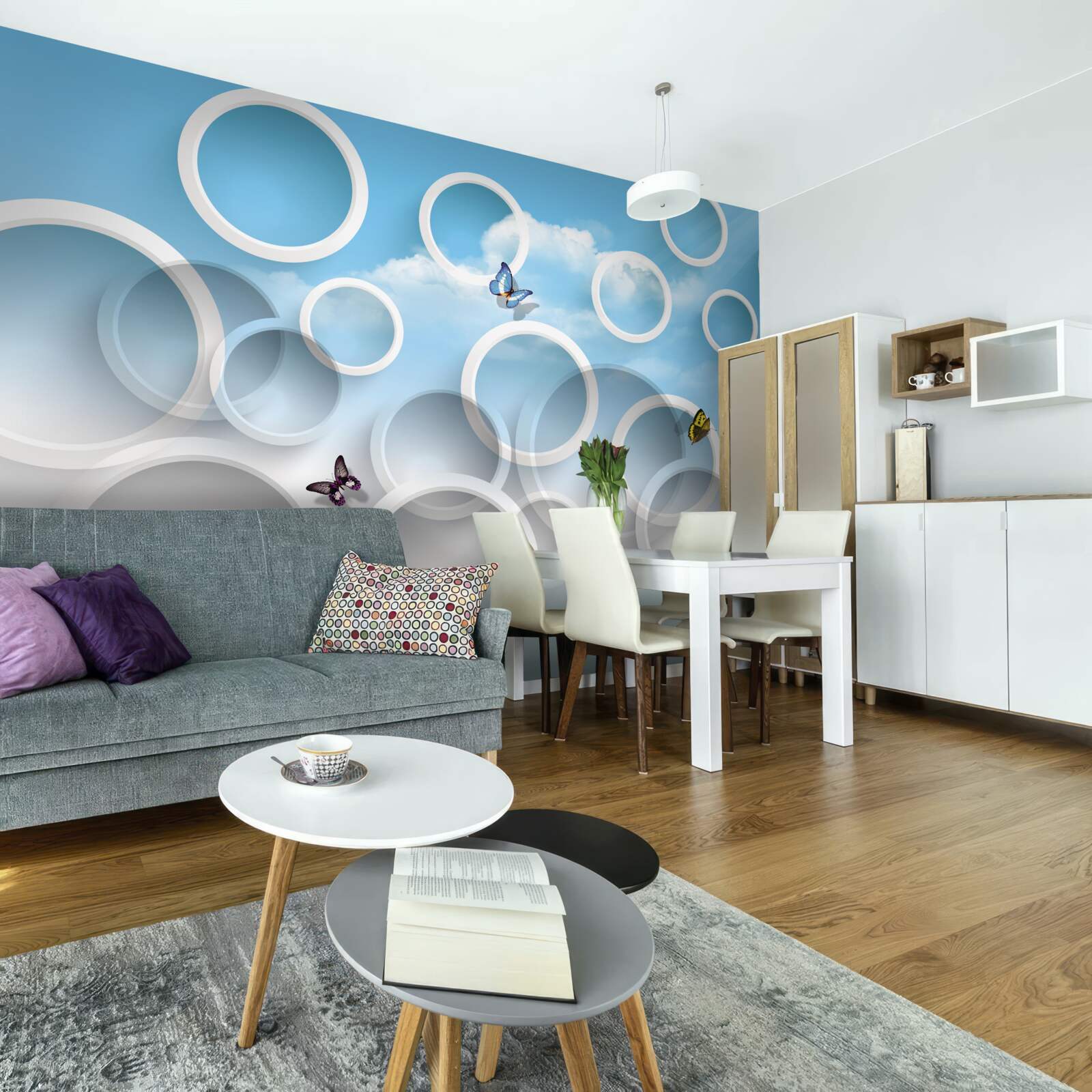 Papier peint ciel en cercles bleus