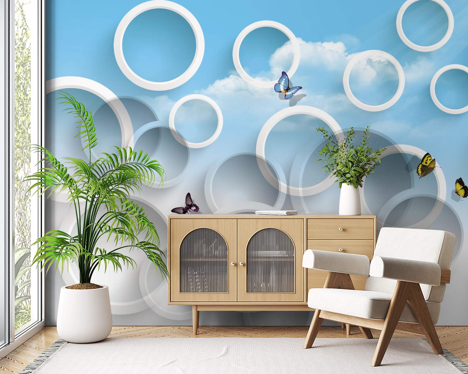 Papier peint ciel en cercles bleus