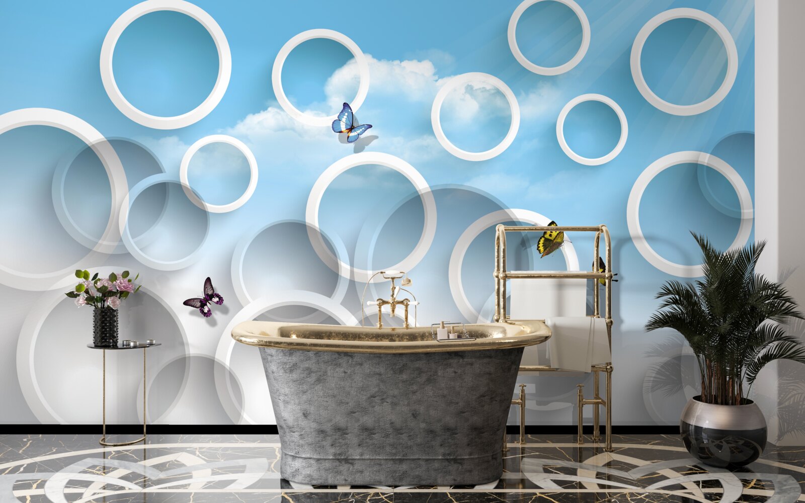 Papier peint ciel en cercles bleus