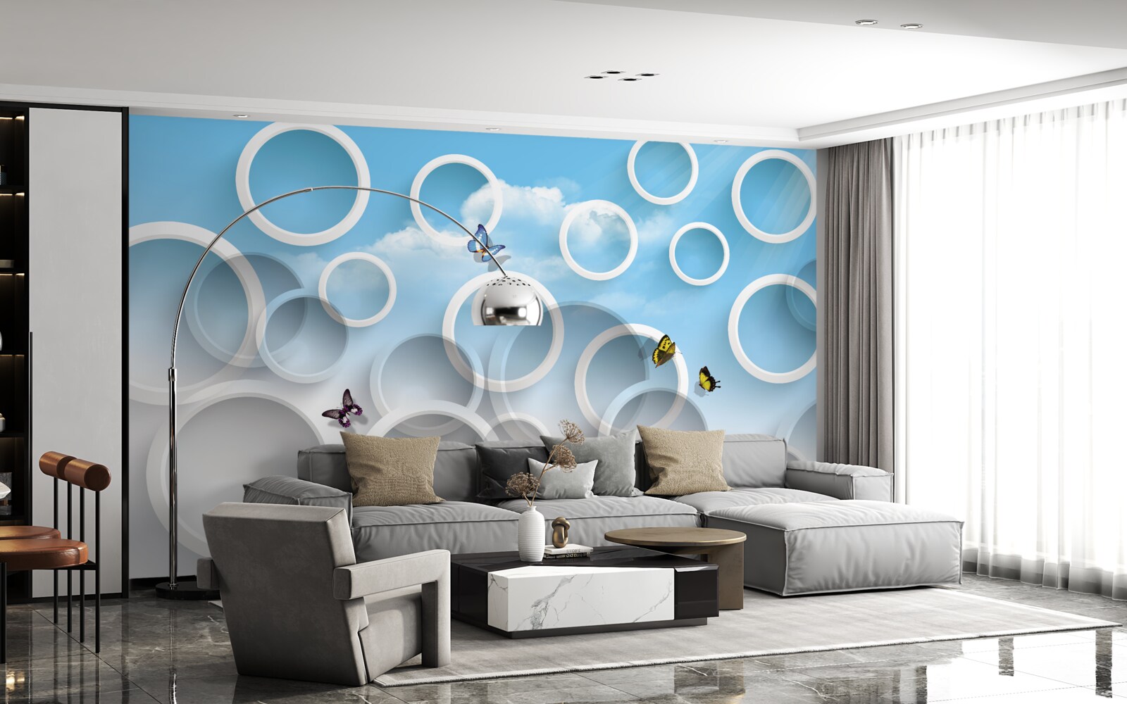 Papier peint ciel en cercles bleus