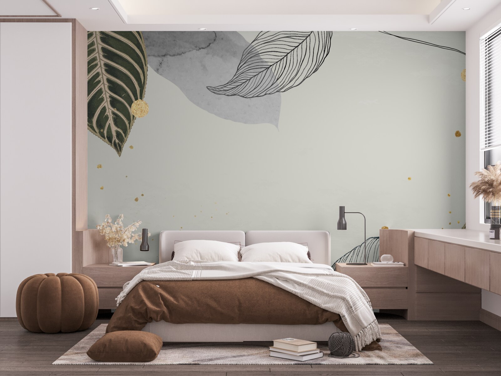 Papier peint grandes feuilles tropicales sur fond gris