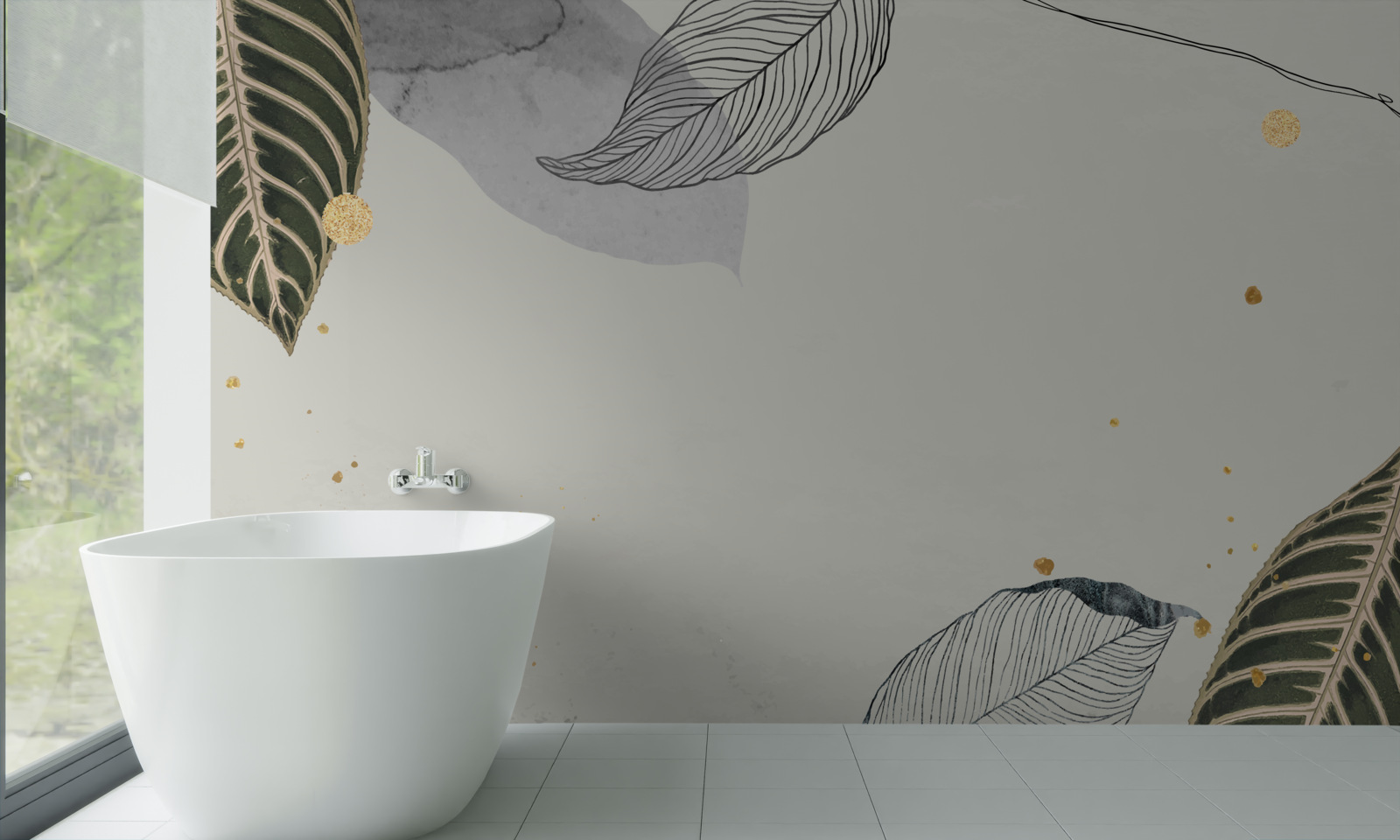 Papier peint grandes feuilles tropicales sur fond gris