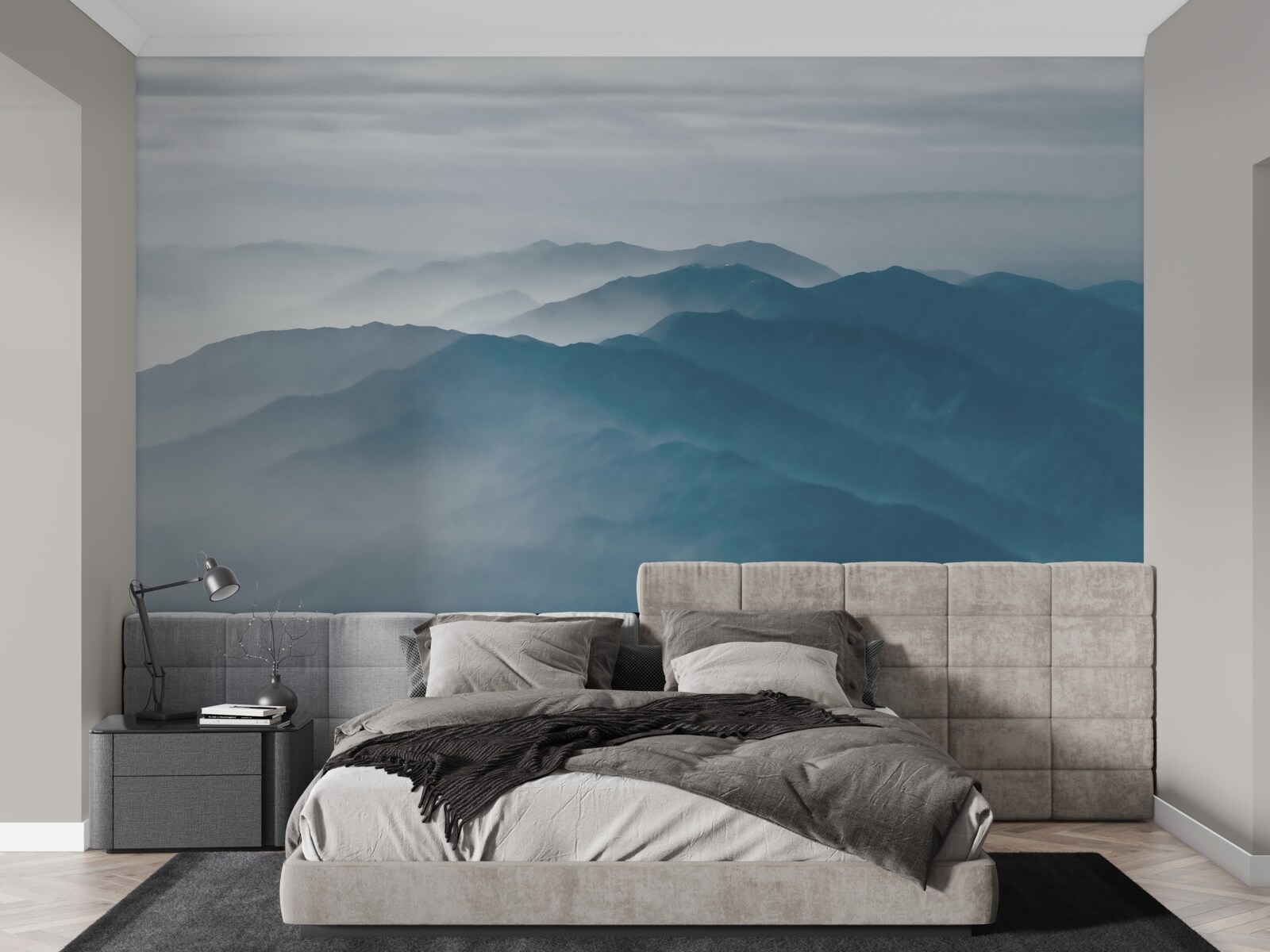 Papier peint la brume matinale recouvre les sommets des montagnes