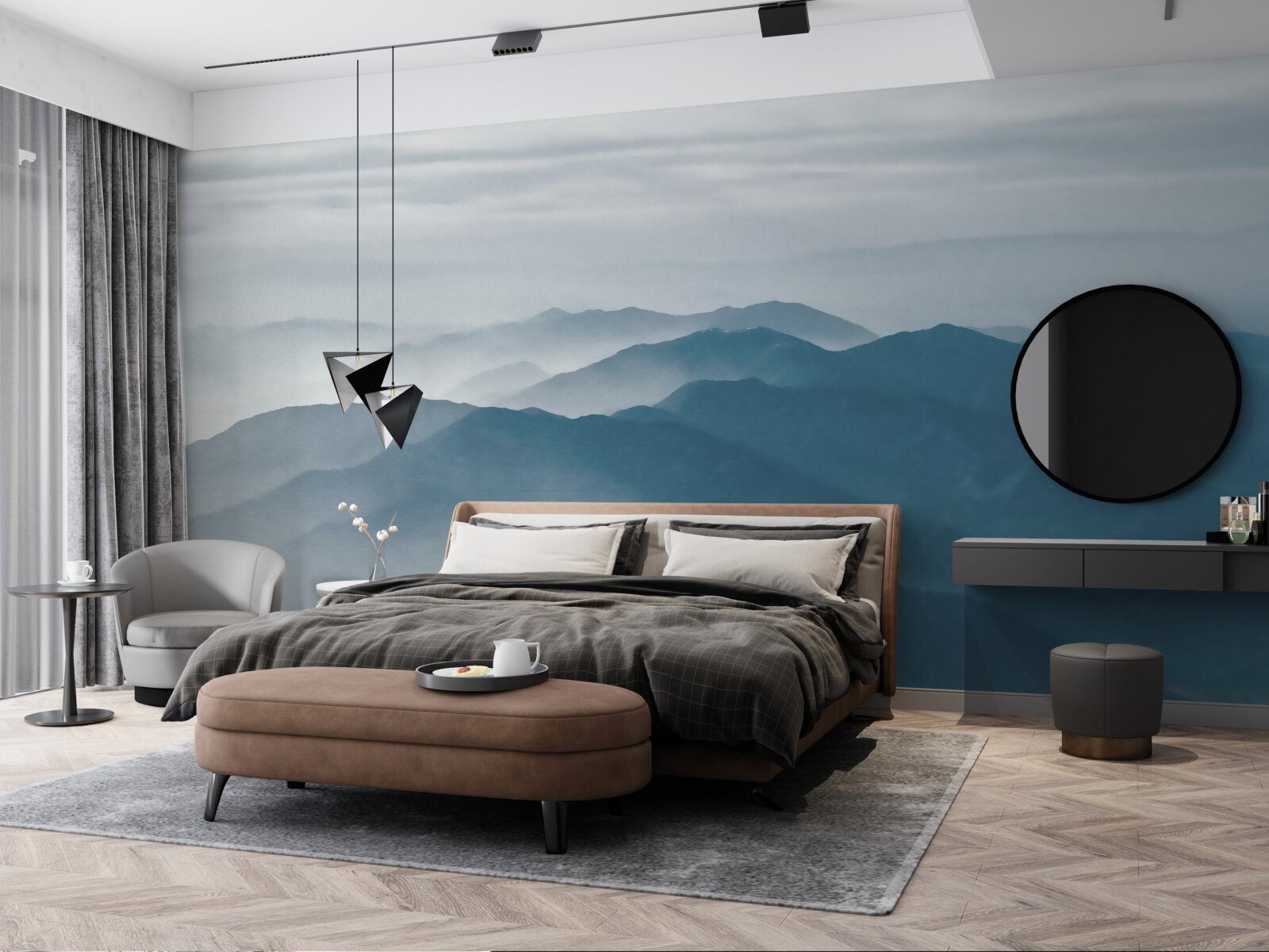 Papier peint la brume matinale recouvre les sommets des montagnes